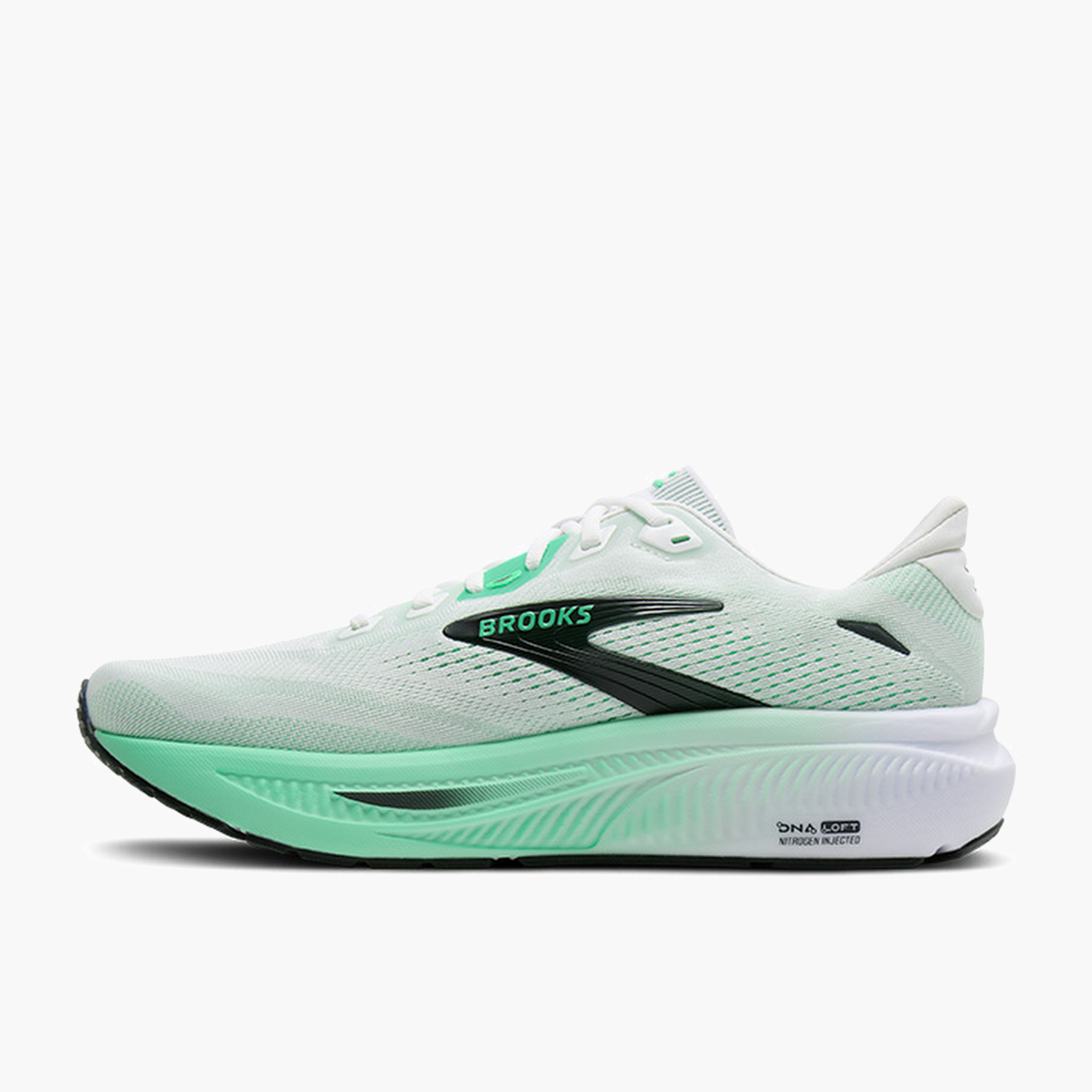 Medial angle shot of Men's Ghost 18 in White / Spring Bud / Spruce