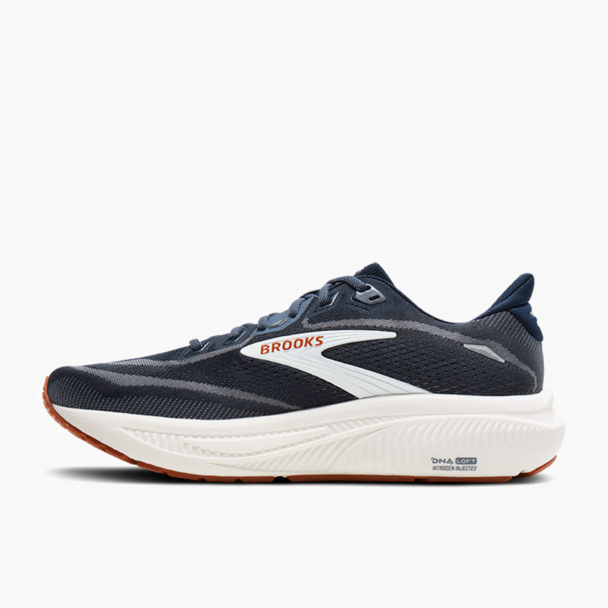 Medial angle shot of Men's Ghost 18 in Navy Blazer / Red Earth / Blue