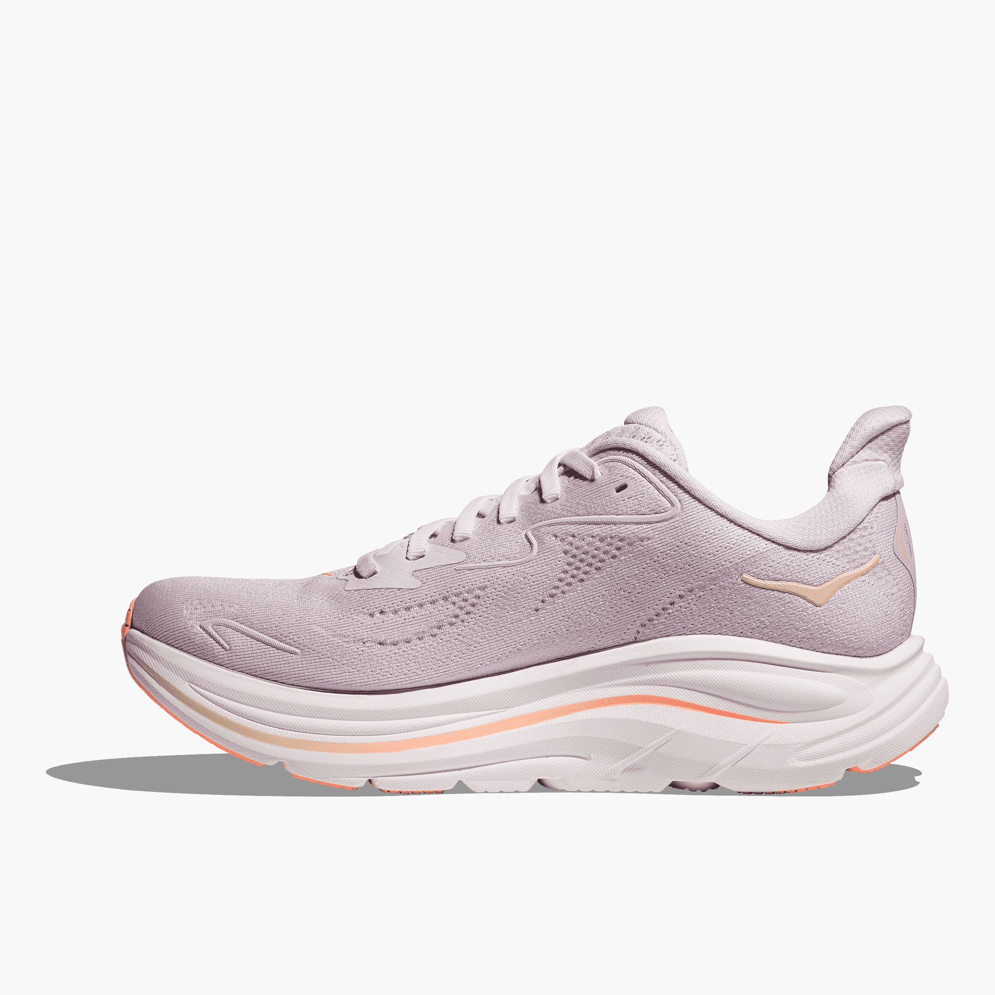 Medial angle shot of Women's Clifton 10 in Lilac Cream  /  Tangerine Glow