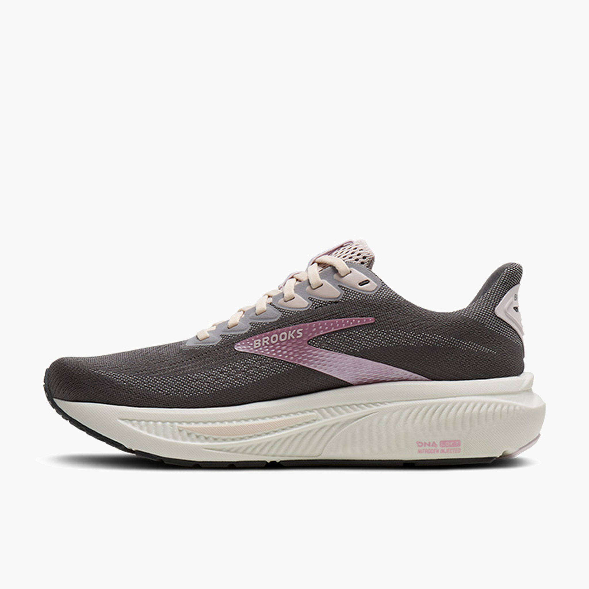 Medial angle shot of Women's Ghost 17 in Poppy Seed / Pink / Bluewash