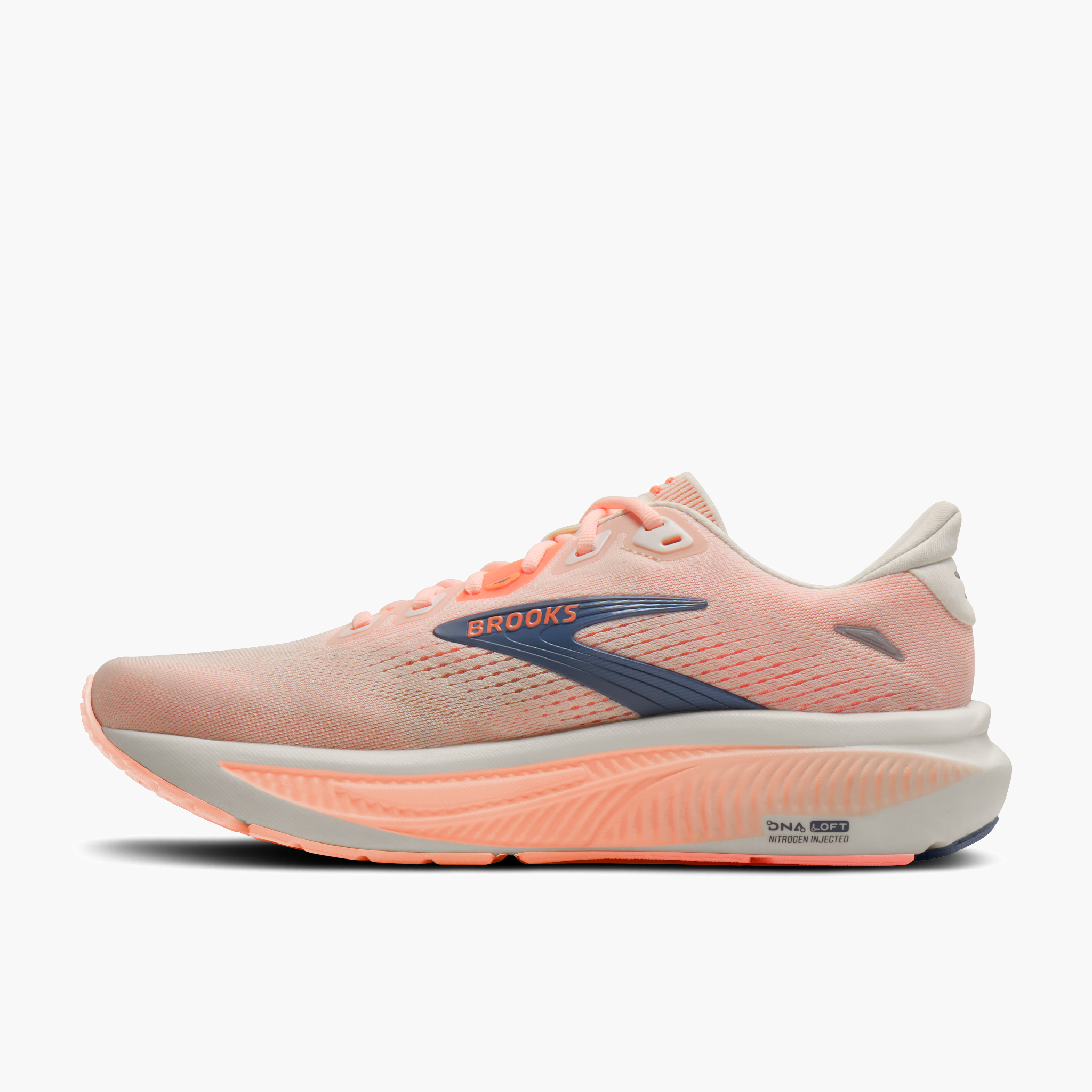Medial angle shot of Women's Ghost 18 in Star White / Cyber Peach / Grey