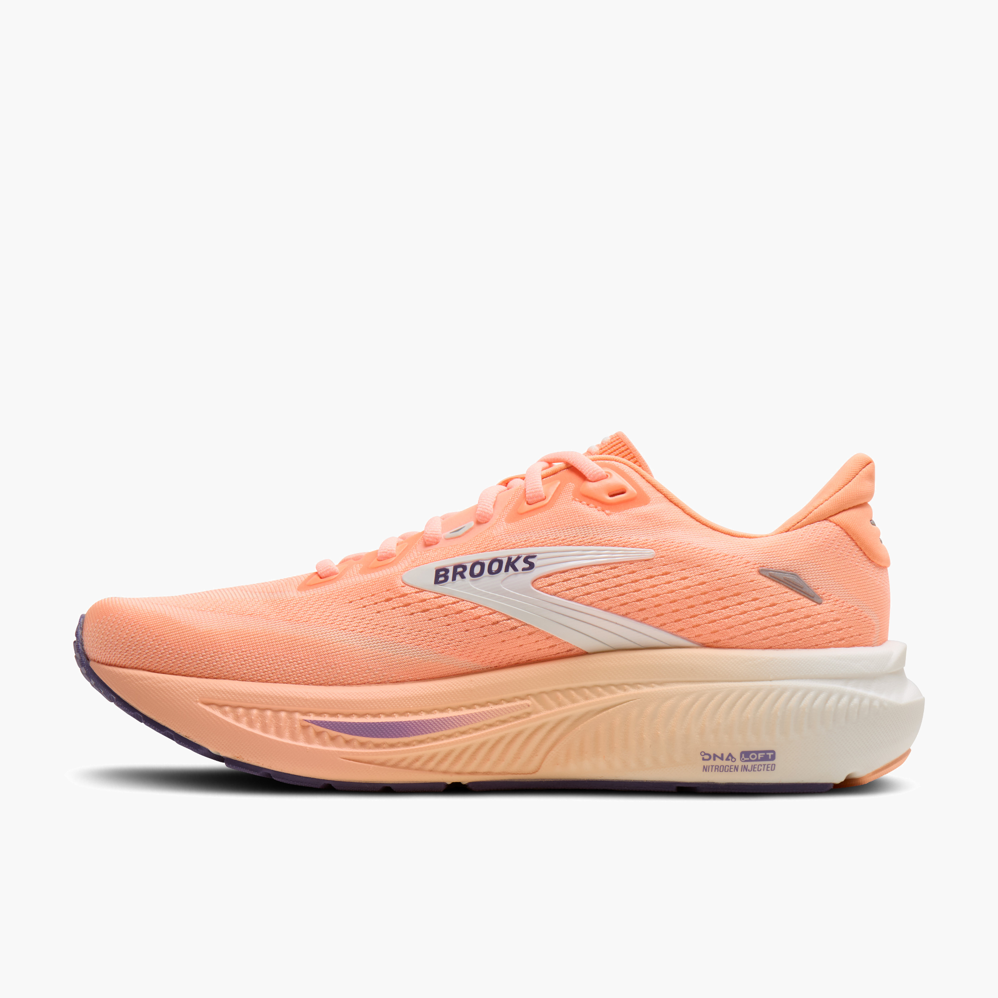 Medial angle shot of Women's Ghost 18 in Peach / Grape / Coconut