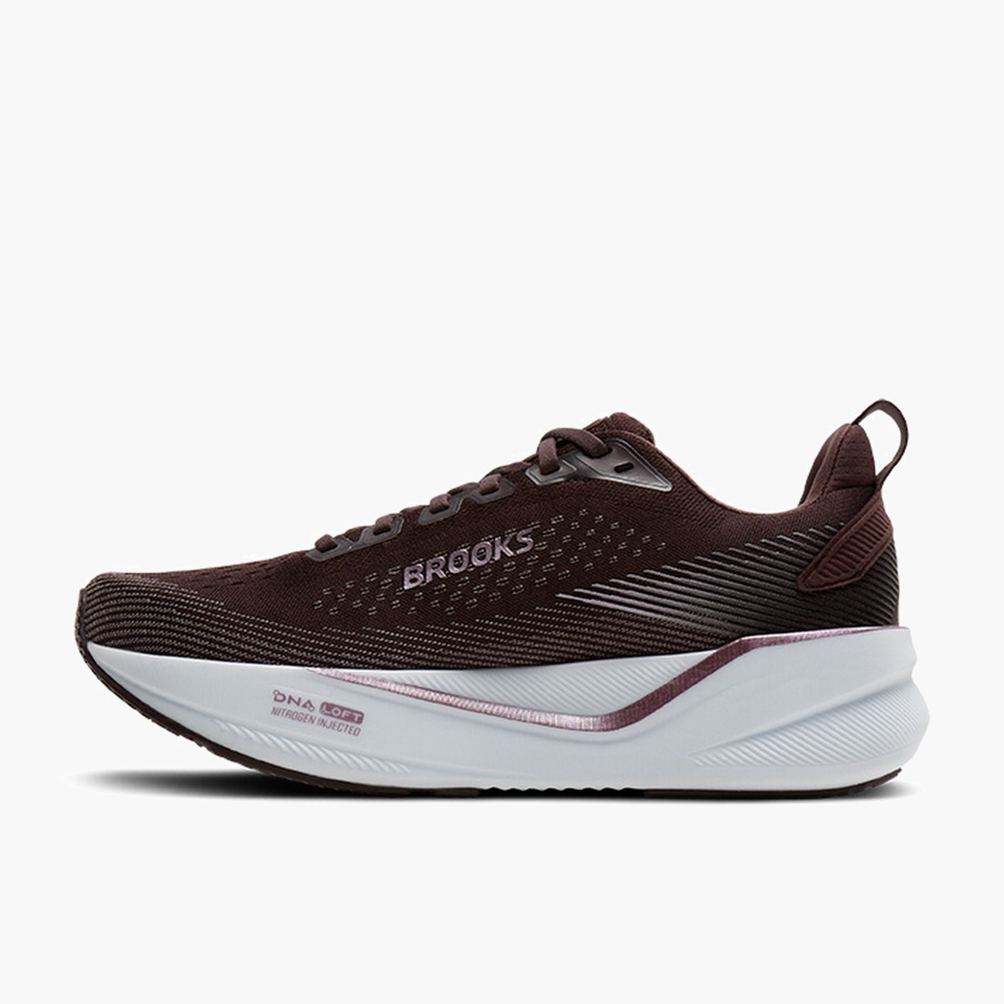 Medial angle shot of Women's Ghost Max 4 in Raisin / Purple / Metallic