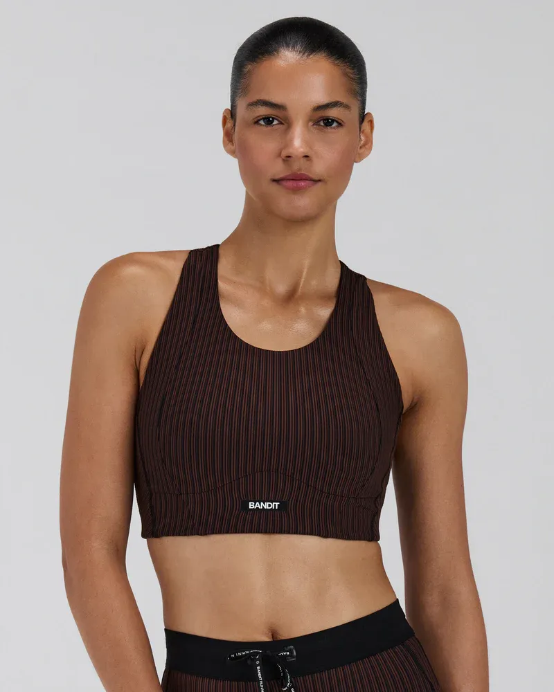 Striped Cadence Longline Bra - Cacao / Black (2)