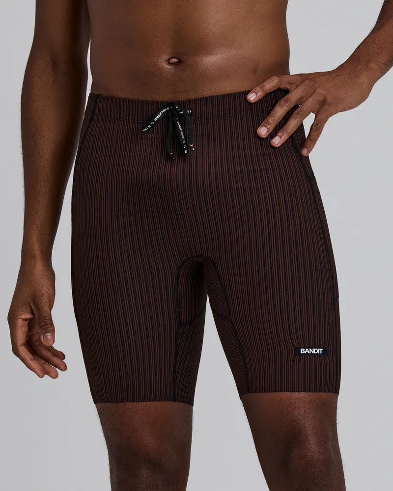 Men s Striped Cadence 7 Pocket Lined Half Tights in Cacao / Black - 2