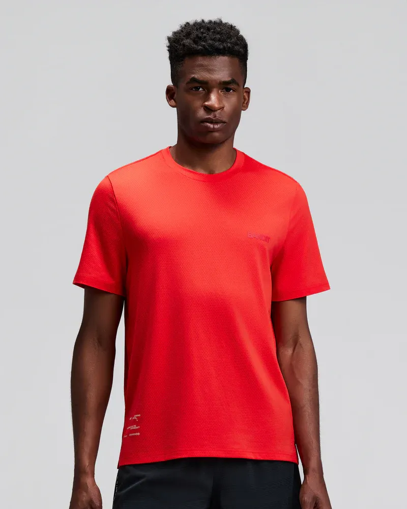 Men s Micromesh Short Sleeve Run Tee in Poppy - 2