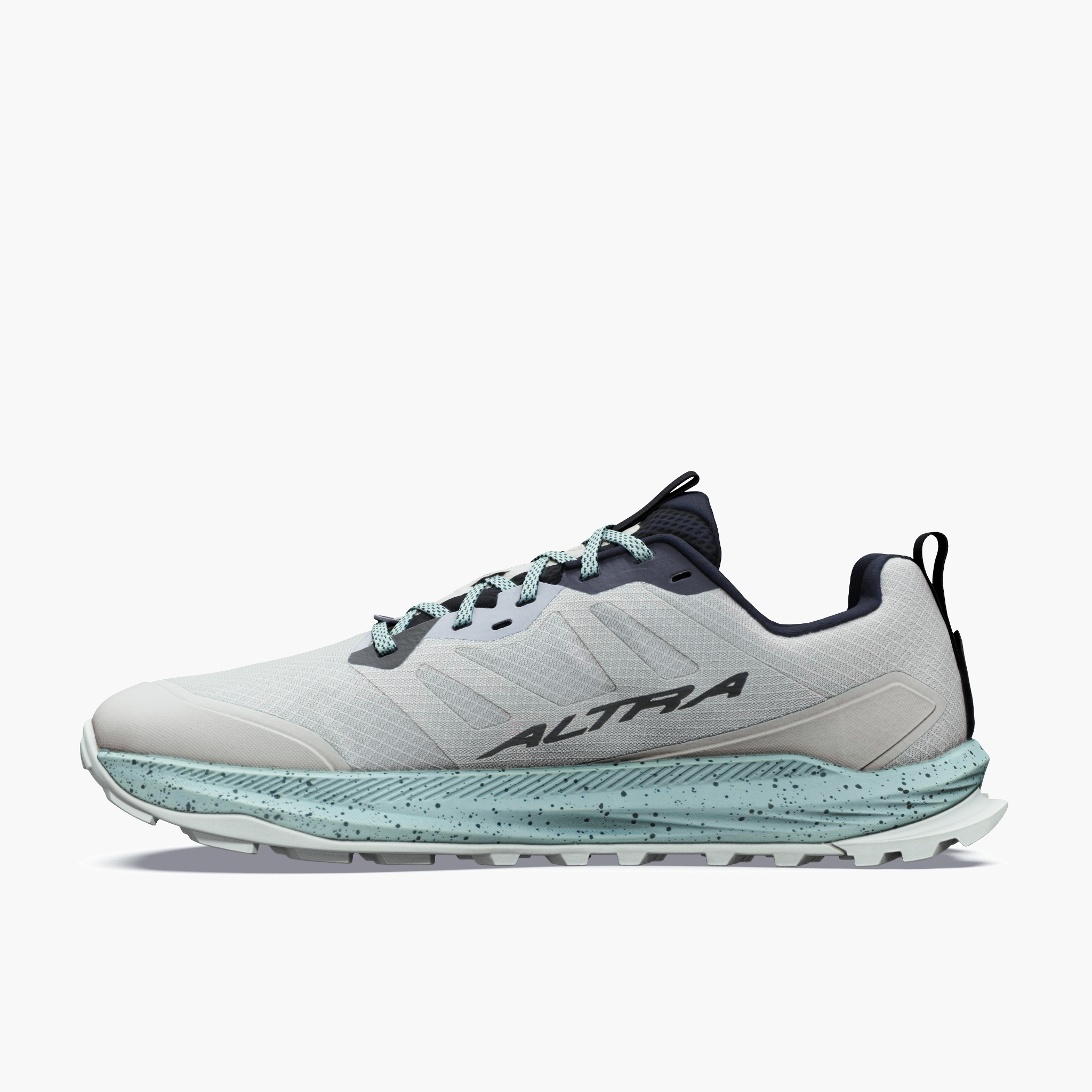 Medial angle shot of Men's Lone Peak 9 in Flint Grey / Dawn Blue / Gn