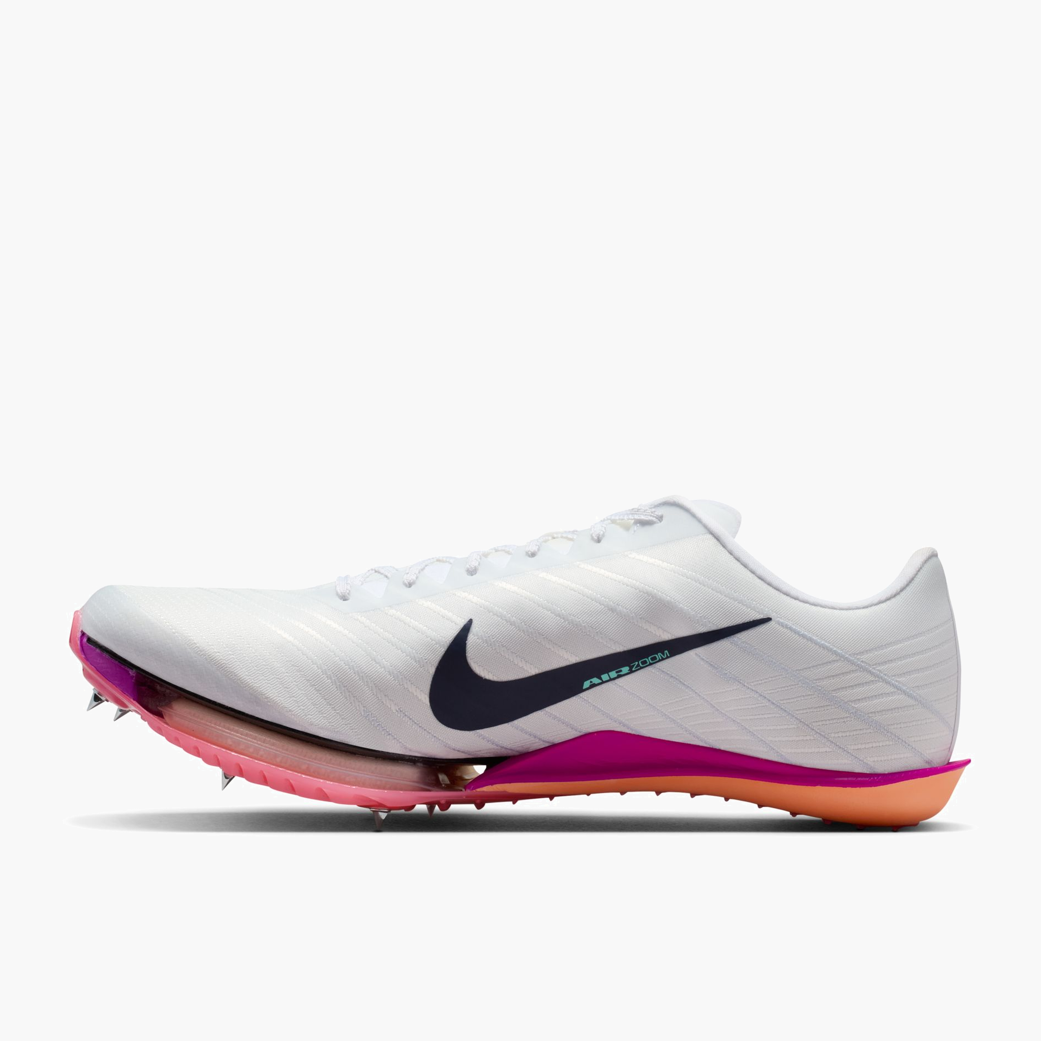 Medial angle shot of All Gender Maxfly 2 in White / Obsidian-bright Crimson-hyper Turq