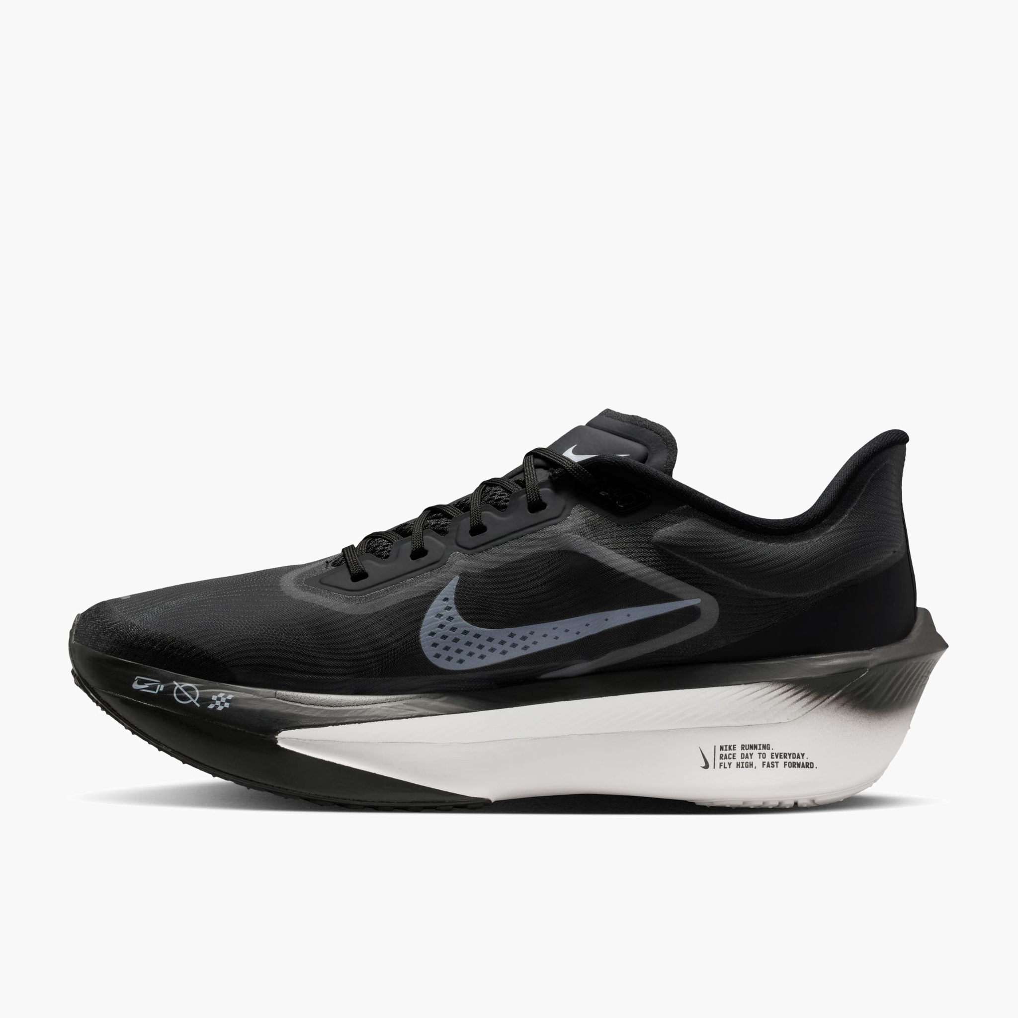 Medial angle shot of Men's Zoom Fly 6 in Black / White-Lt Smoke Grey