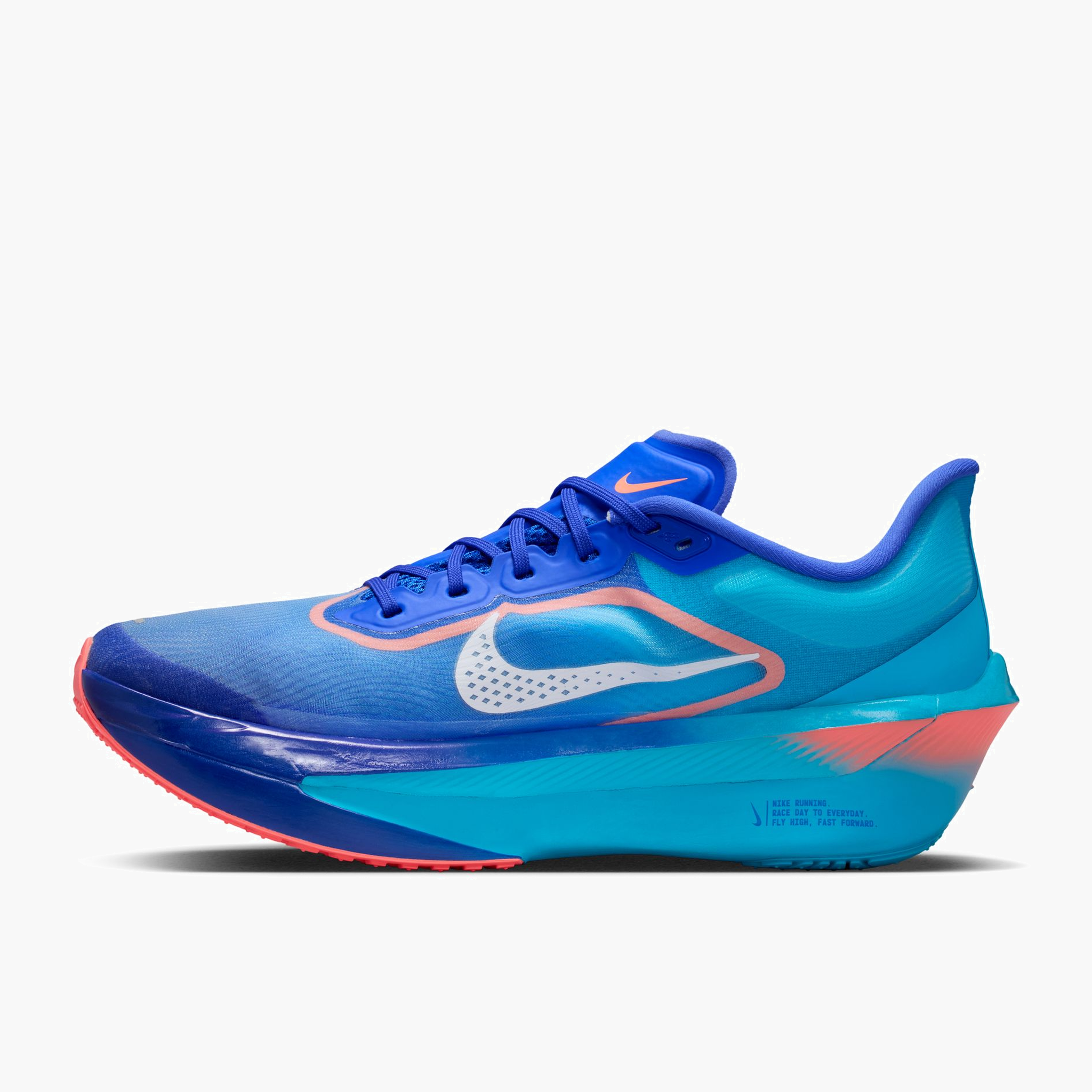 Medial angle shot of Men's Zoom Fly 6 in Racer Blue / White-Blue Lightning