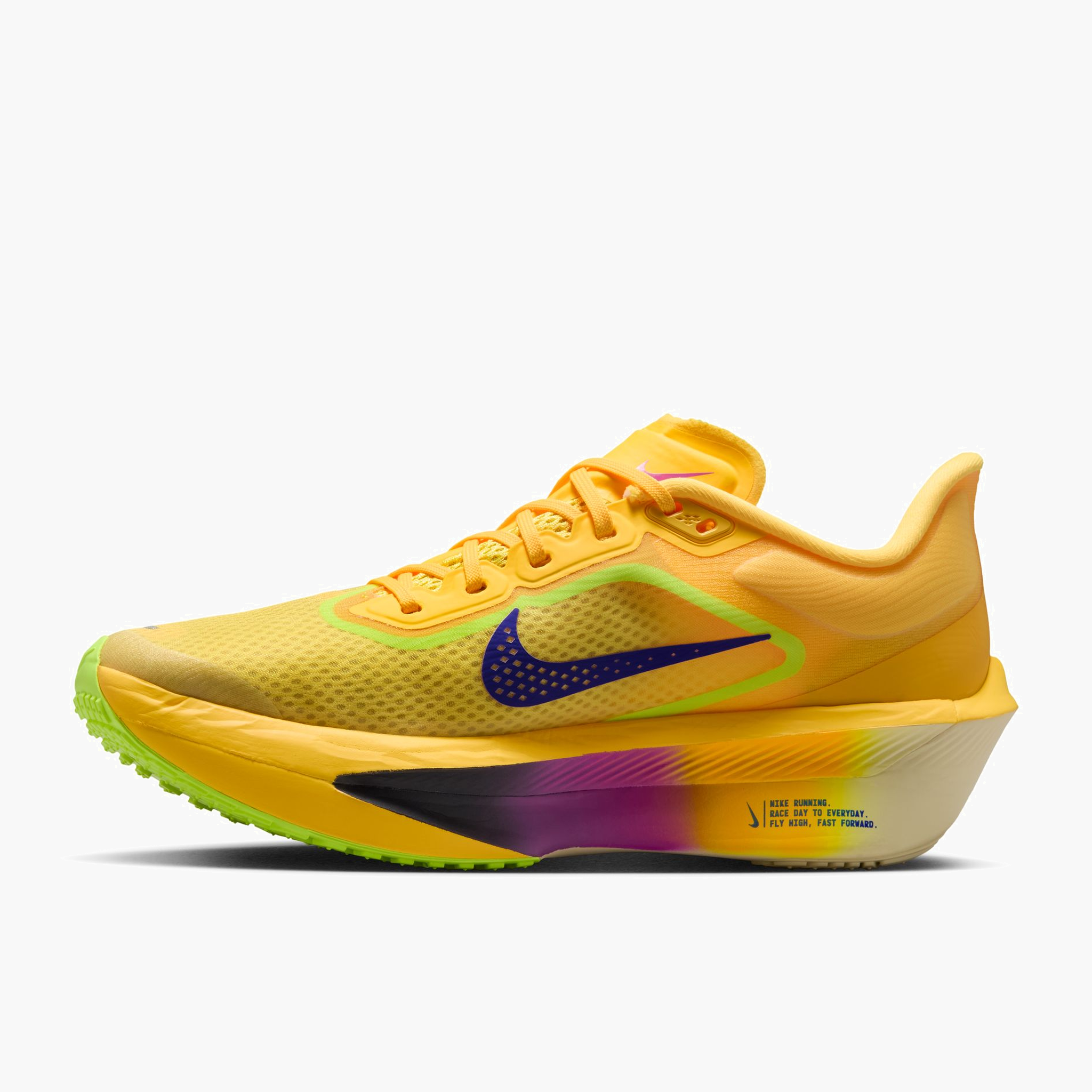 Medial angle shot of Women's Zoom Fly 6 in Citron Pulse / Indigo Burst-Volt Ice