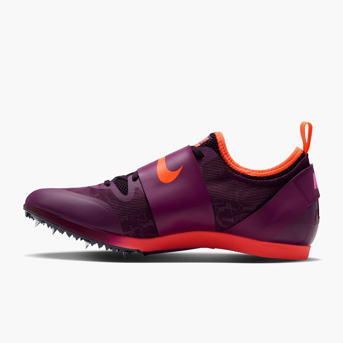 Medial angle shot of All Gender Pole Vault Elite in Bordeaux / Hyper Crimson-pink Spell