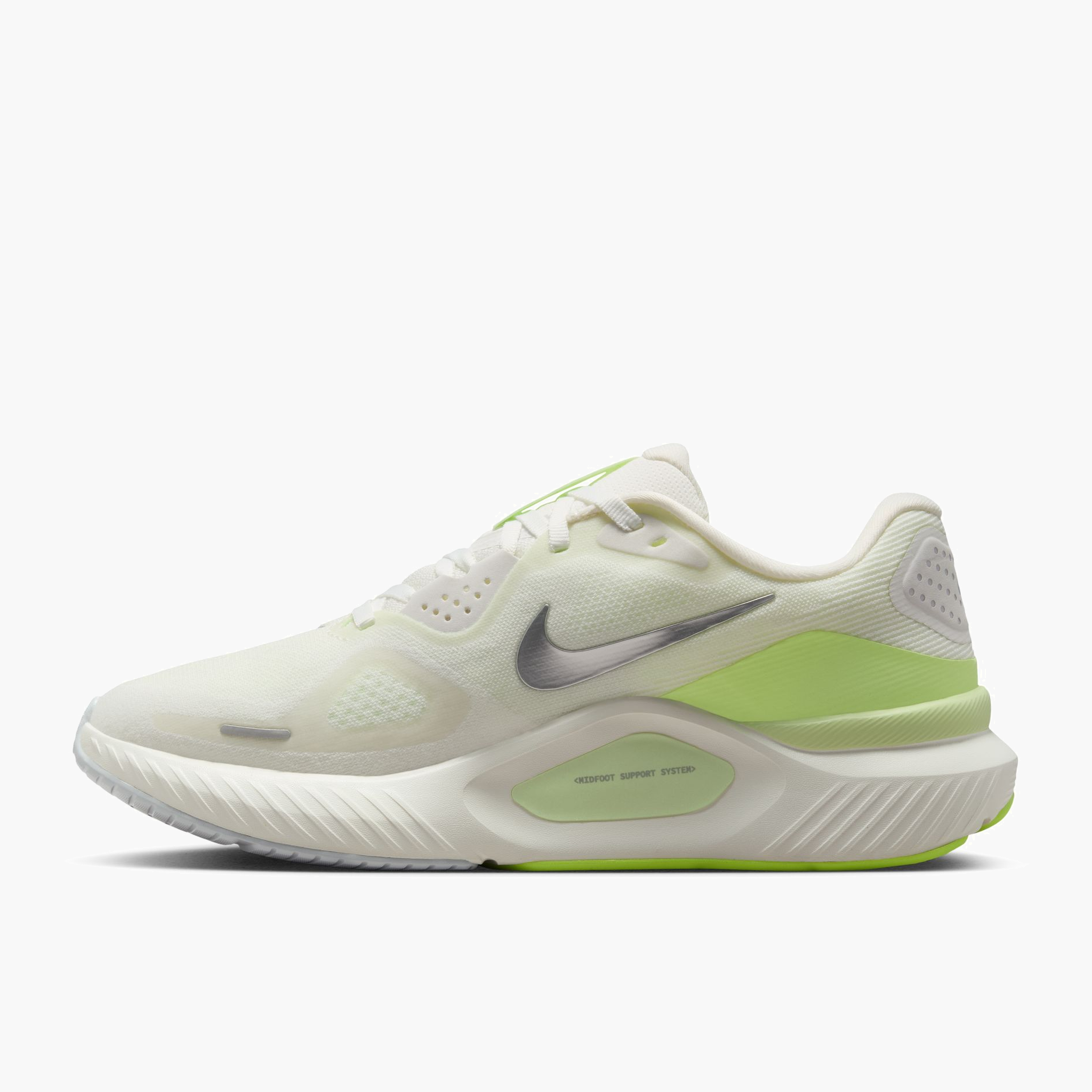 Medial angle shot of Women's Structure 26 in Summit White / Chrome-Barely Volt-Sail