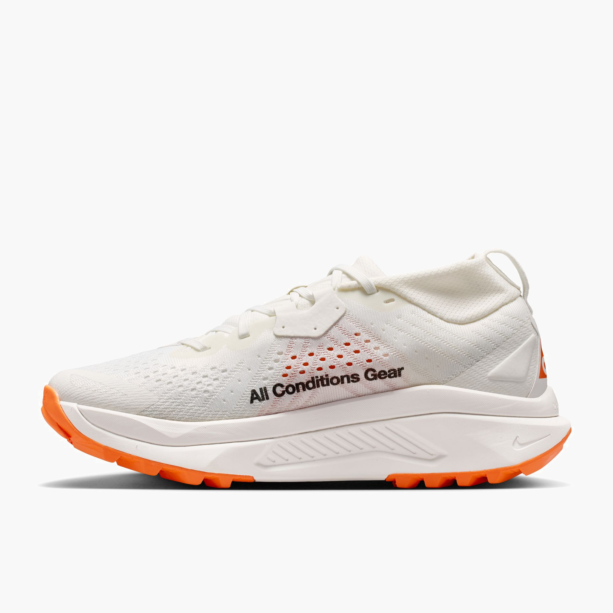 Medial angle shot of Women's ACG Zegama in Summit White / Black-Phantom-Safety Orange