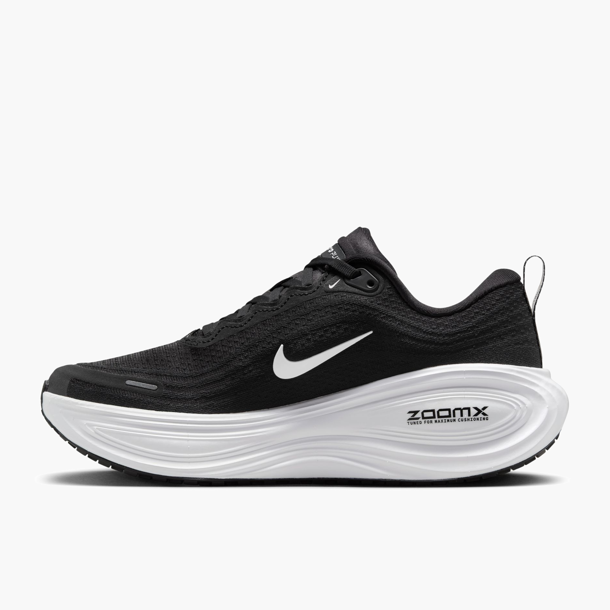 Medial angle shot of Women's Vomero Plus in Black / White-Cool Grey-Mtlc Dark Grey