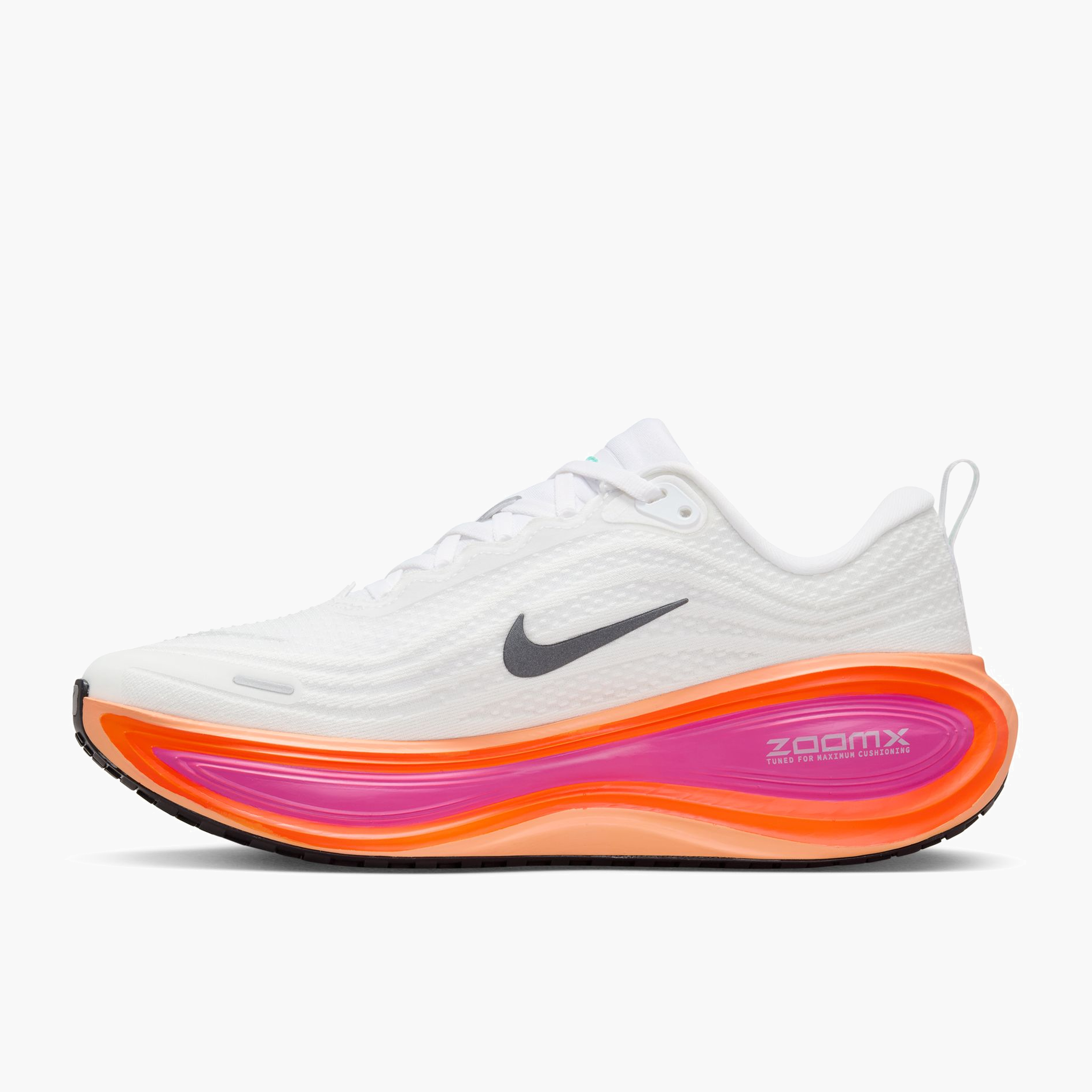 Medial angle shot of Women's Vomero Plus in White / Black-Fire Pink-Hyper Crimson