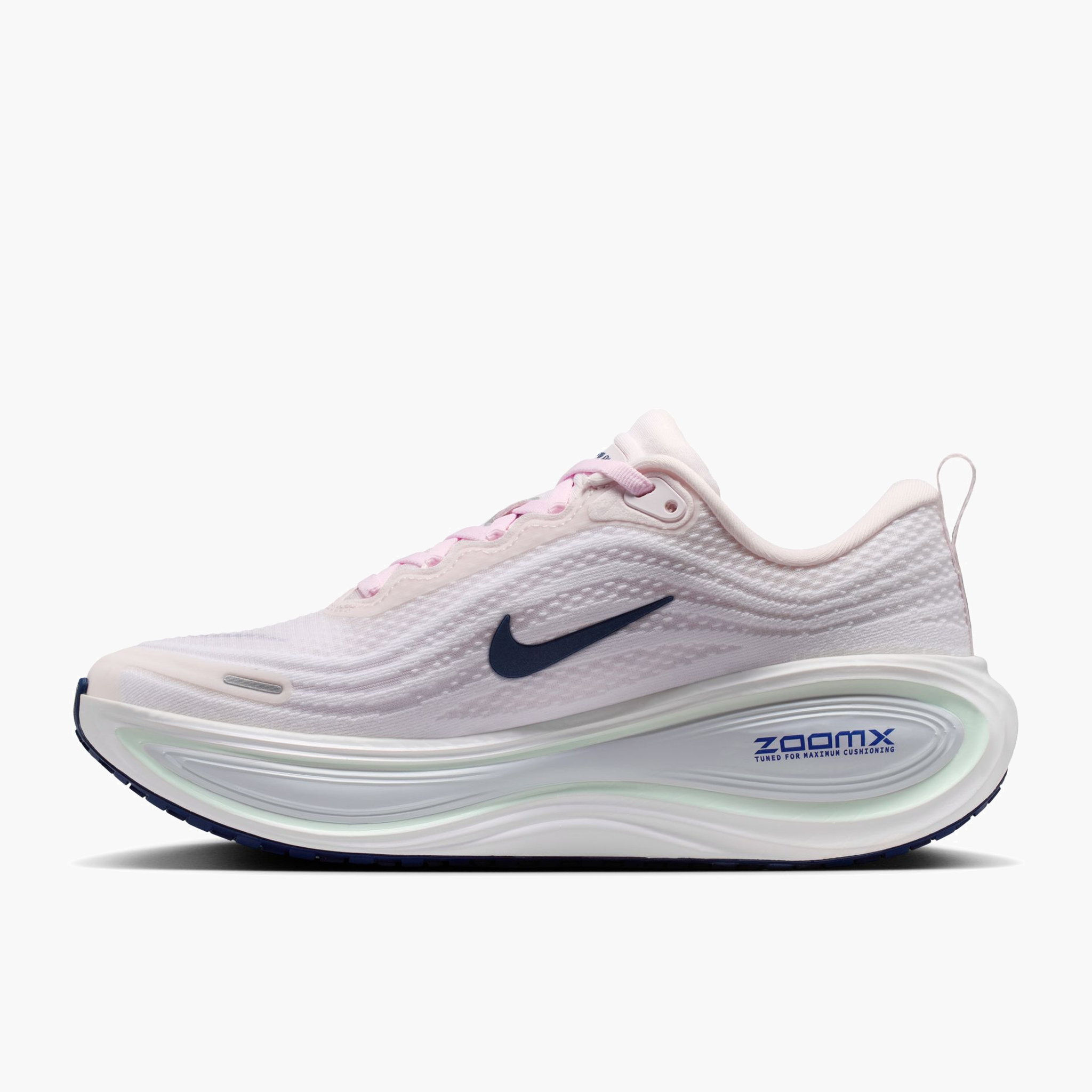 Medial angle shot of Women's Vomero Plus in Pearl Pink / Midnight Navy-White