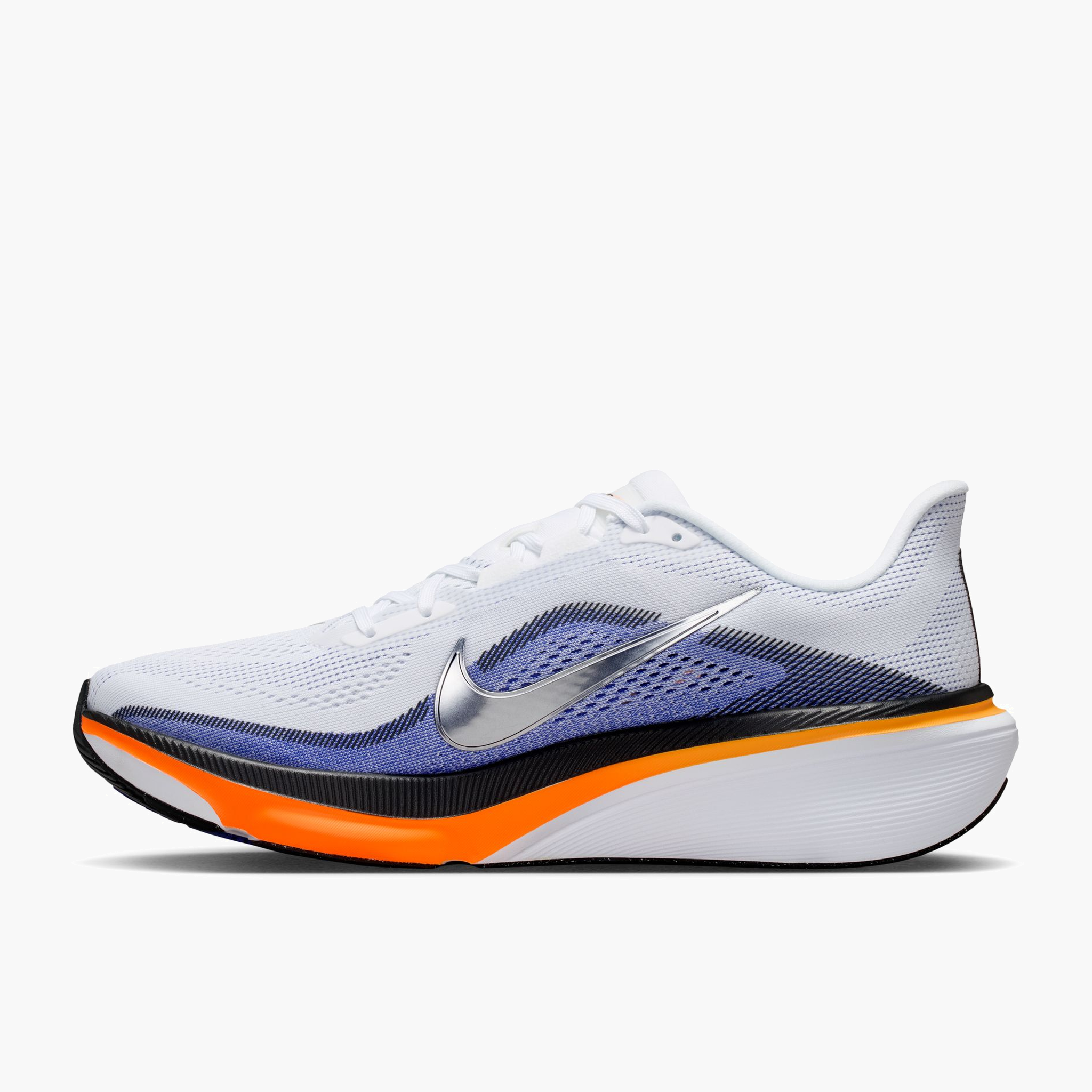 Medial angle shot of Men's Pegasus 42 in White / Metallic Silver-Lapis-Total Orange