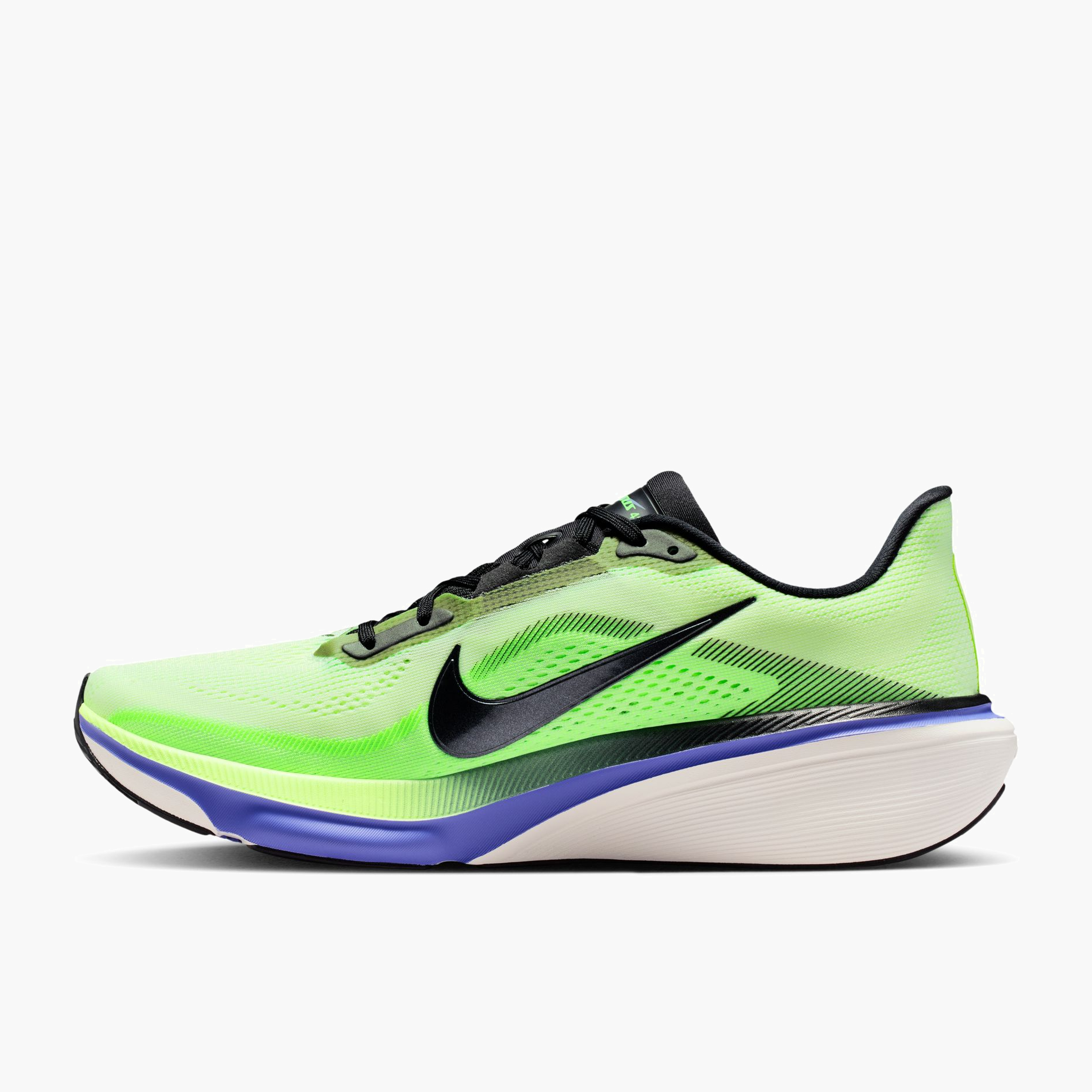 Medial angle shot of Men's Pegasus 42 in Volt Tint / Black Spruce-Sapphire