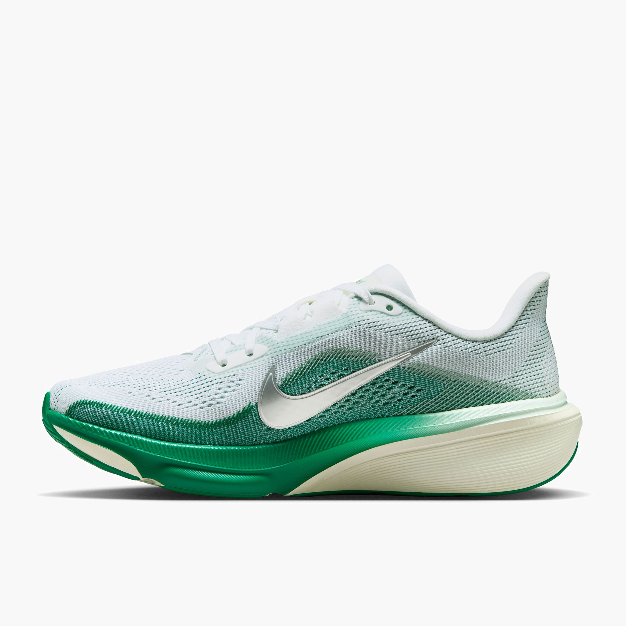 Medial angle shot of Women's Pegasus 42 in White / Metallic Silver-Malachite