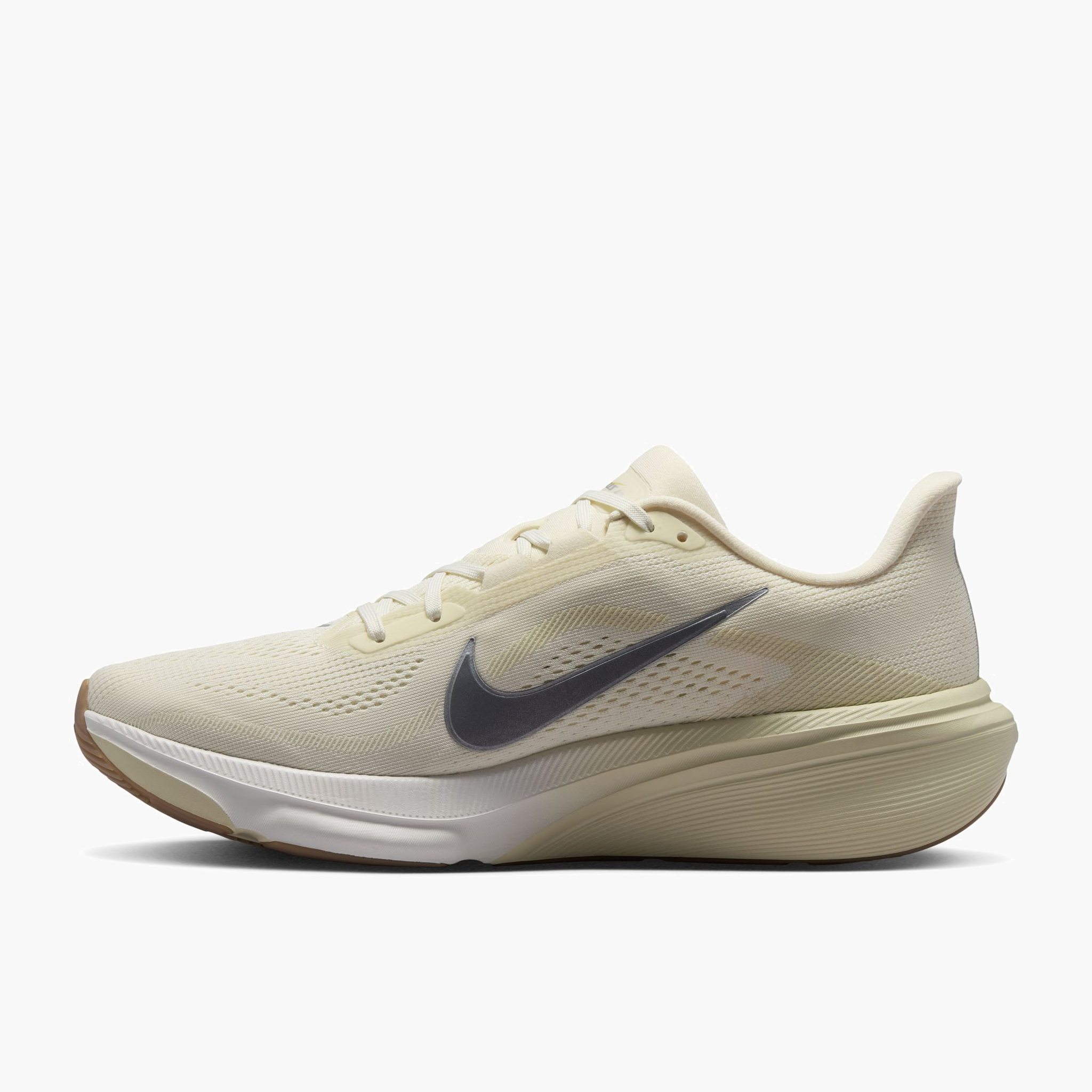 Medial angle shot of Men's Pegasus 42 in Coconut Milk / Metallic Silver-Lt Khaki