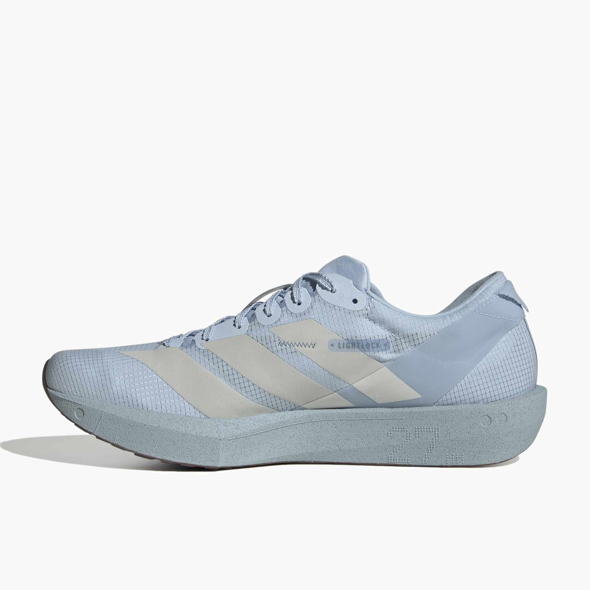 Medial angle shot of Men's Adizero Adios in Wonblu / Peamet / Wonblu