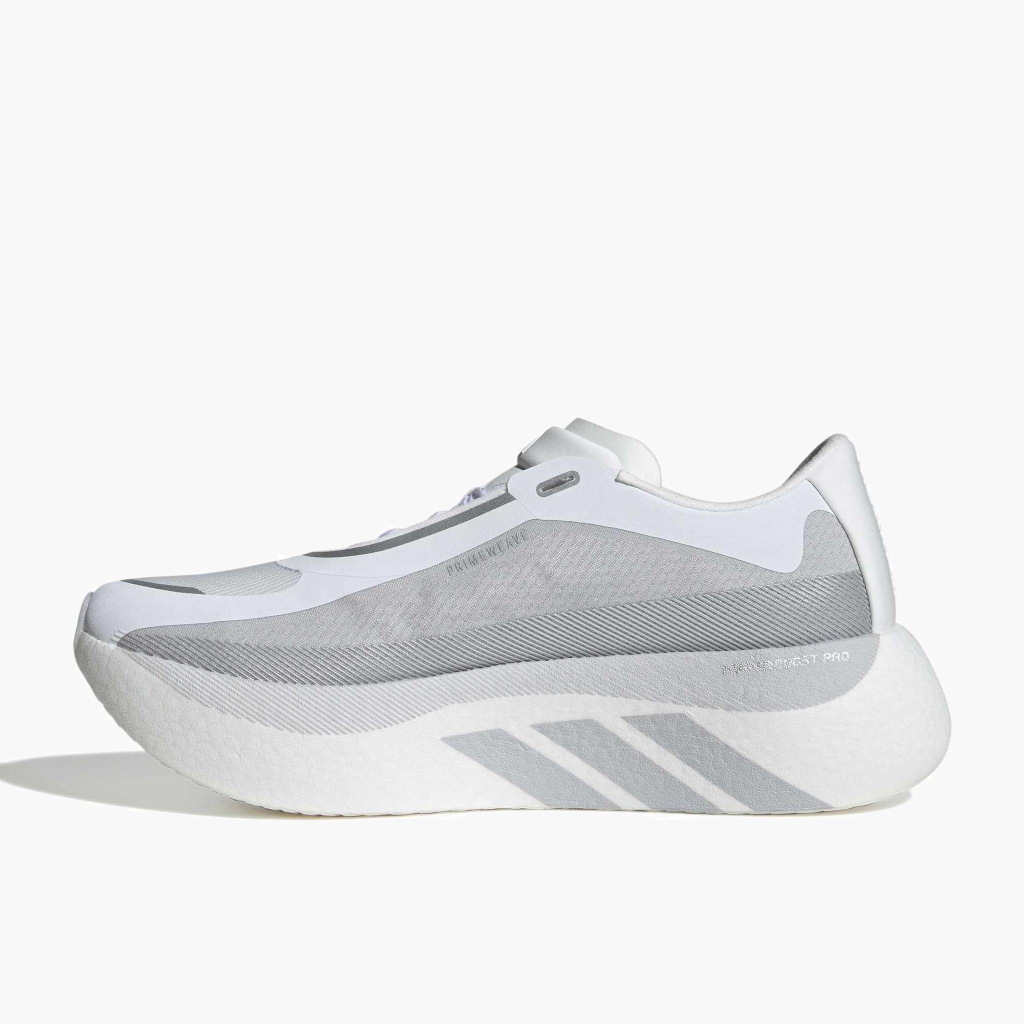 Medial angle shot of Men's Hyperboost Edge in Ftwr White / Lgh Solid Grey / Silver Met.