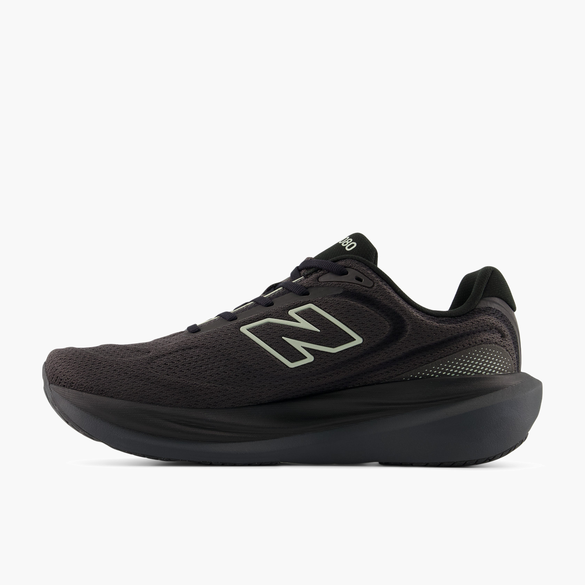 Medial angle shot of Men's 1080 v15 in Black / Fadedblack / Olivine