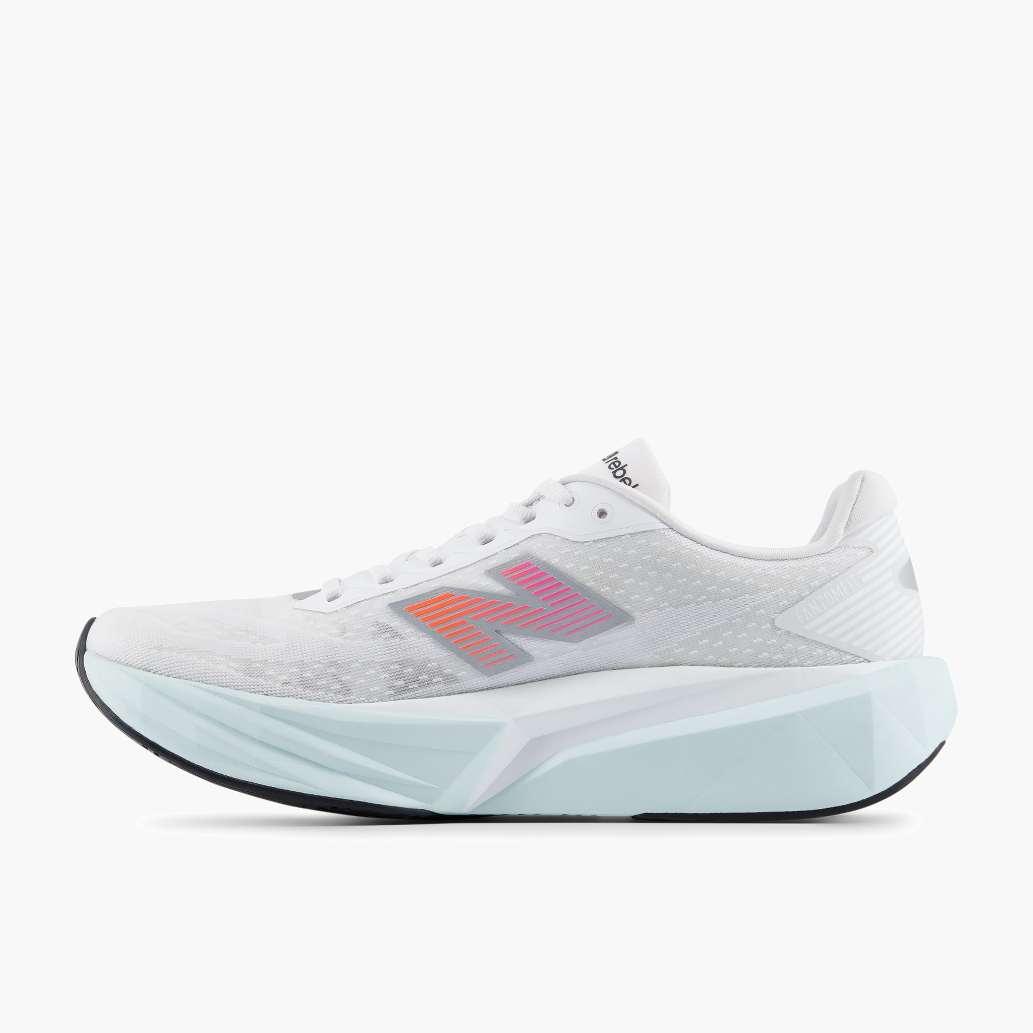 Medial angle shot of Men's FuelCell Rebel v5 in White / Pinkheat / Glintblue
