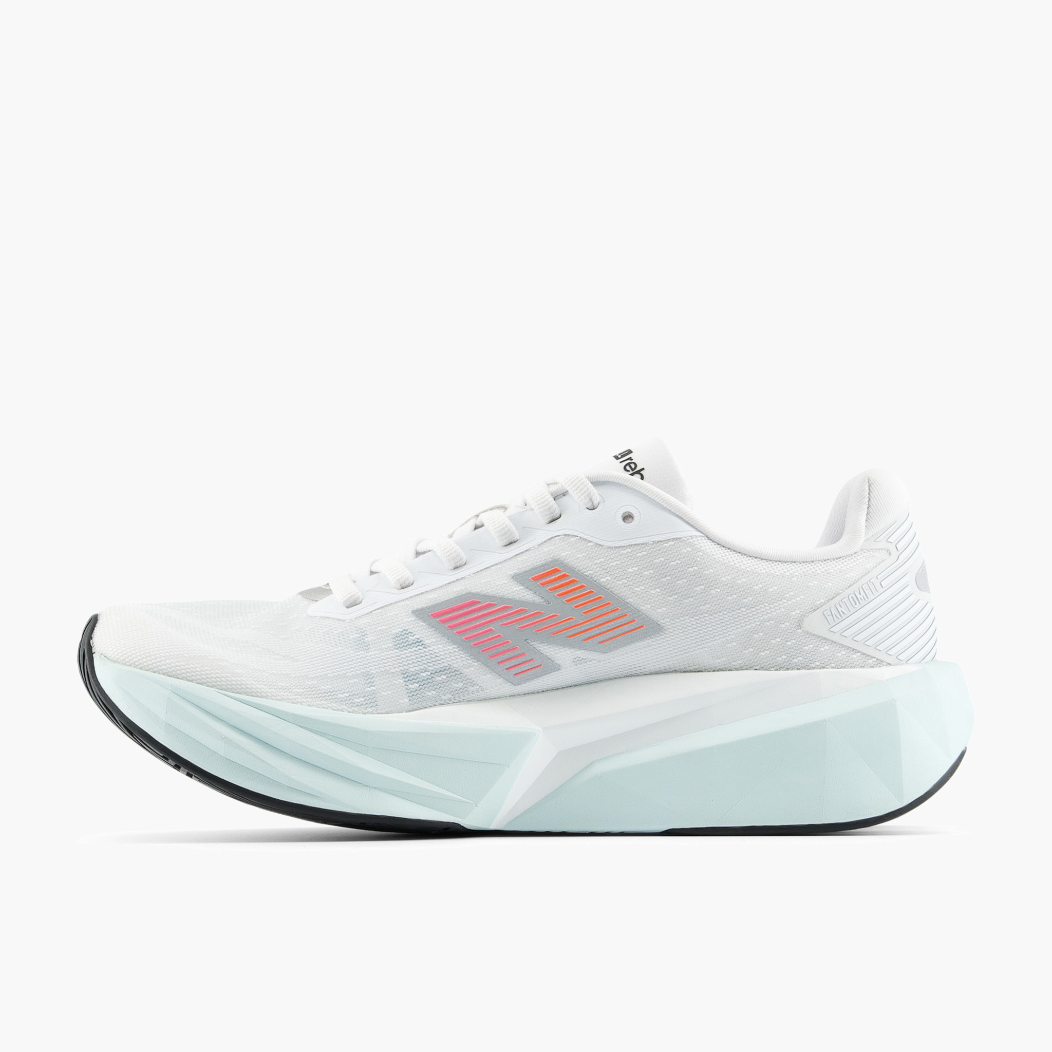 Medial angle shot of Women's FuelCell Rebel v5 in White / Pinkheat / Glintblue