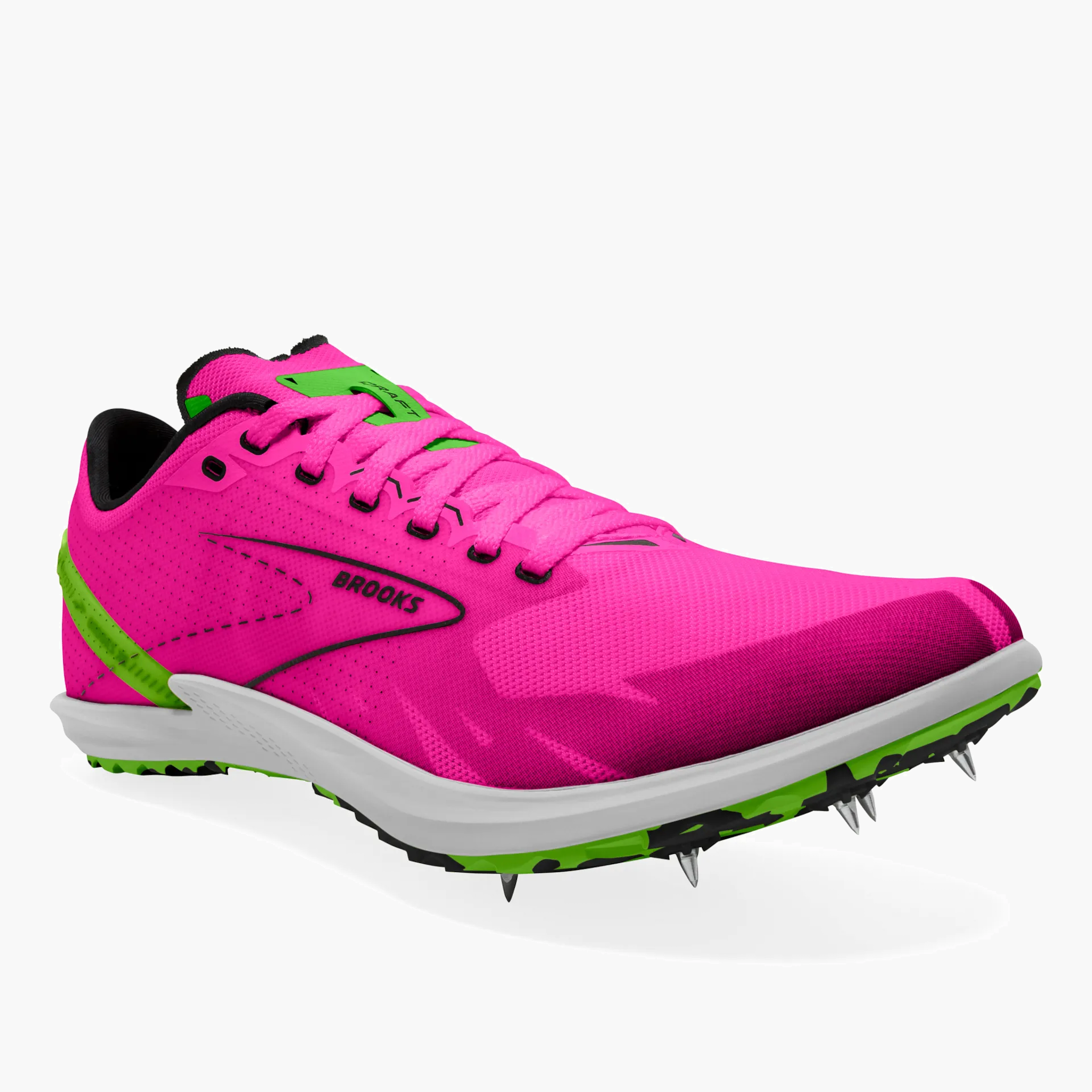 3/4 angle shot of All Gender Draft XC in Pink Glo / Green / Black