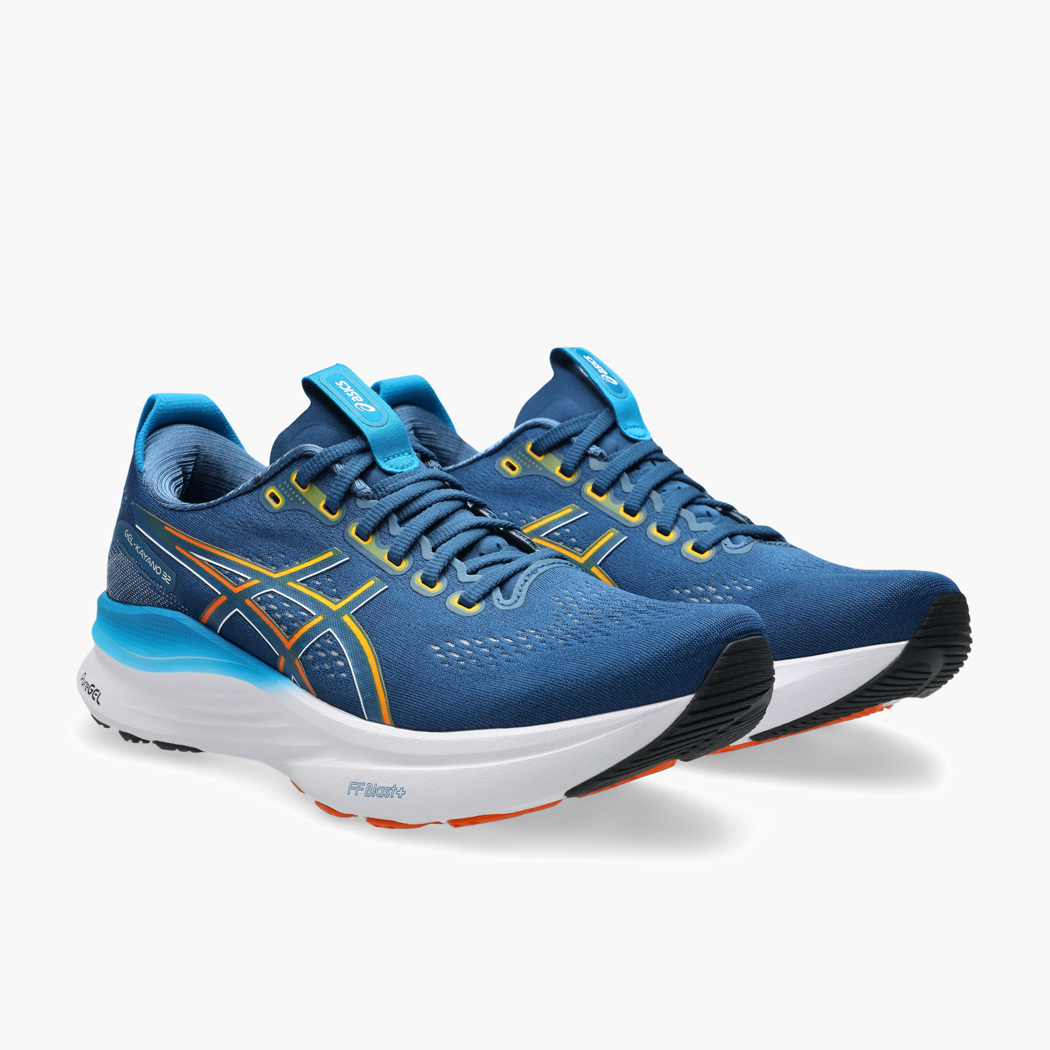 3/4 angle shot of Men's Gel-Kayano 32 in Twilight Blue / Anzu