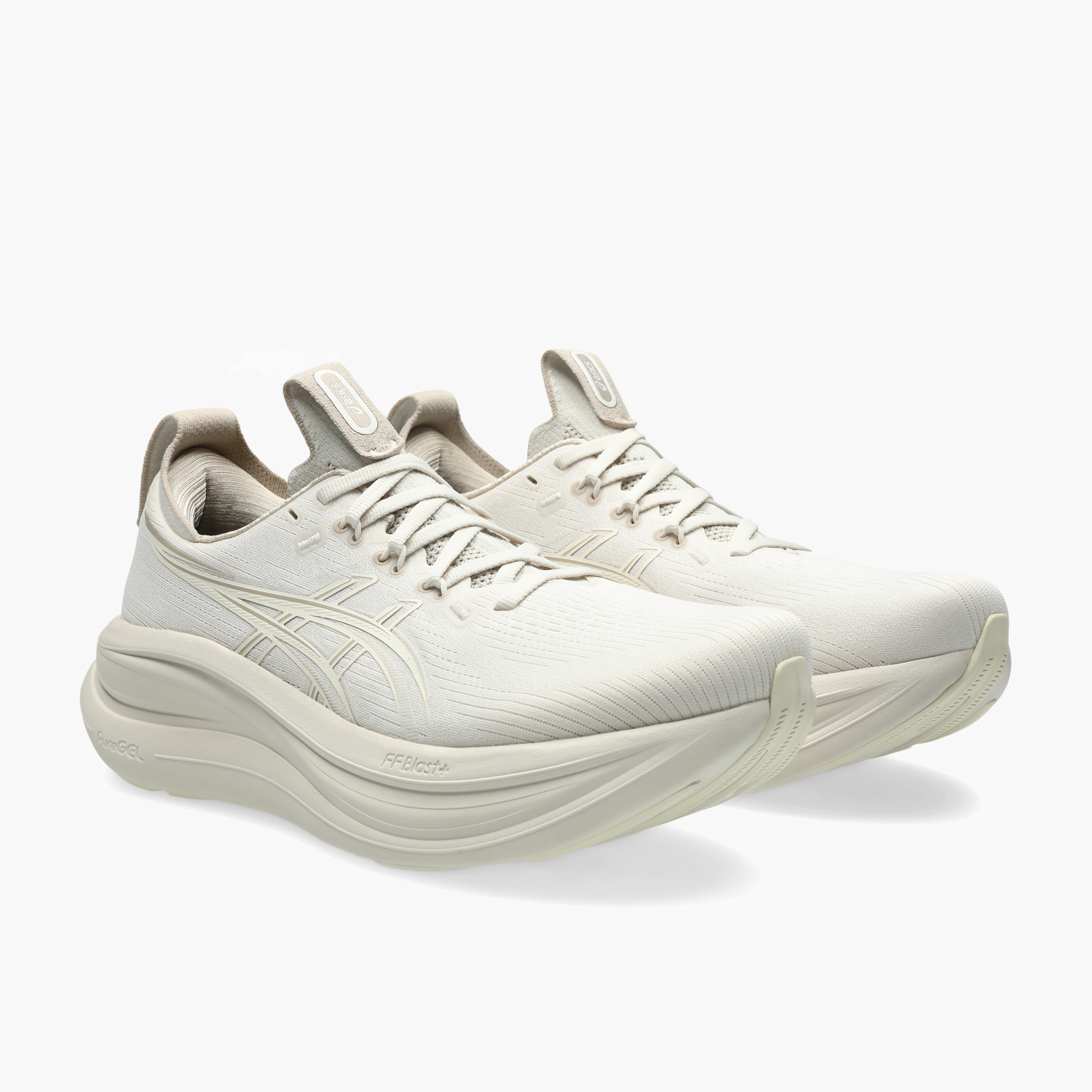 3/4 angle shot of Men's Gel-Nimbus 28 in Soft Oat / Cream