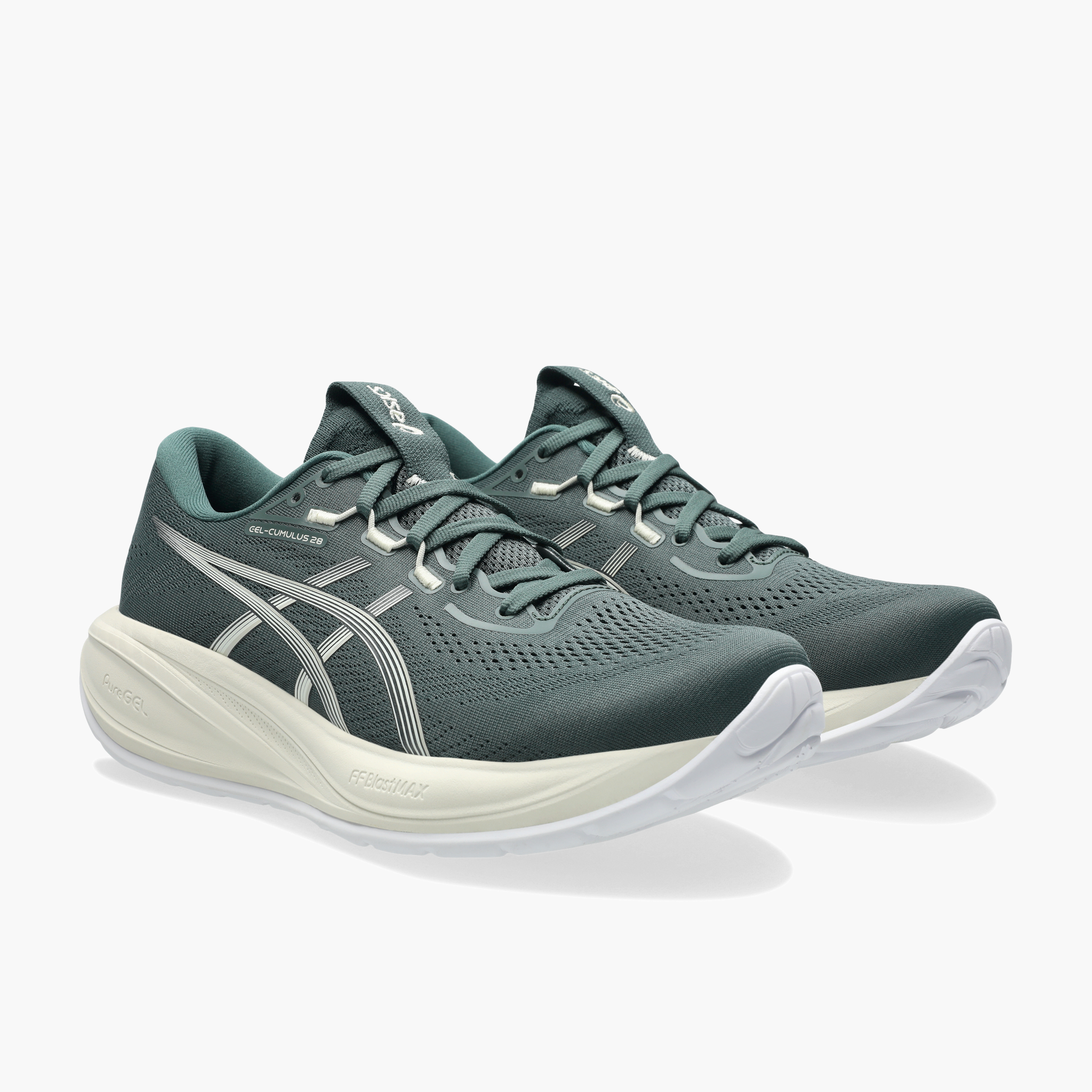 3/4 angle shot of Men's Gel-Cumulus 28 in Dusty Fern / Ivory