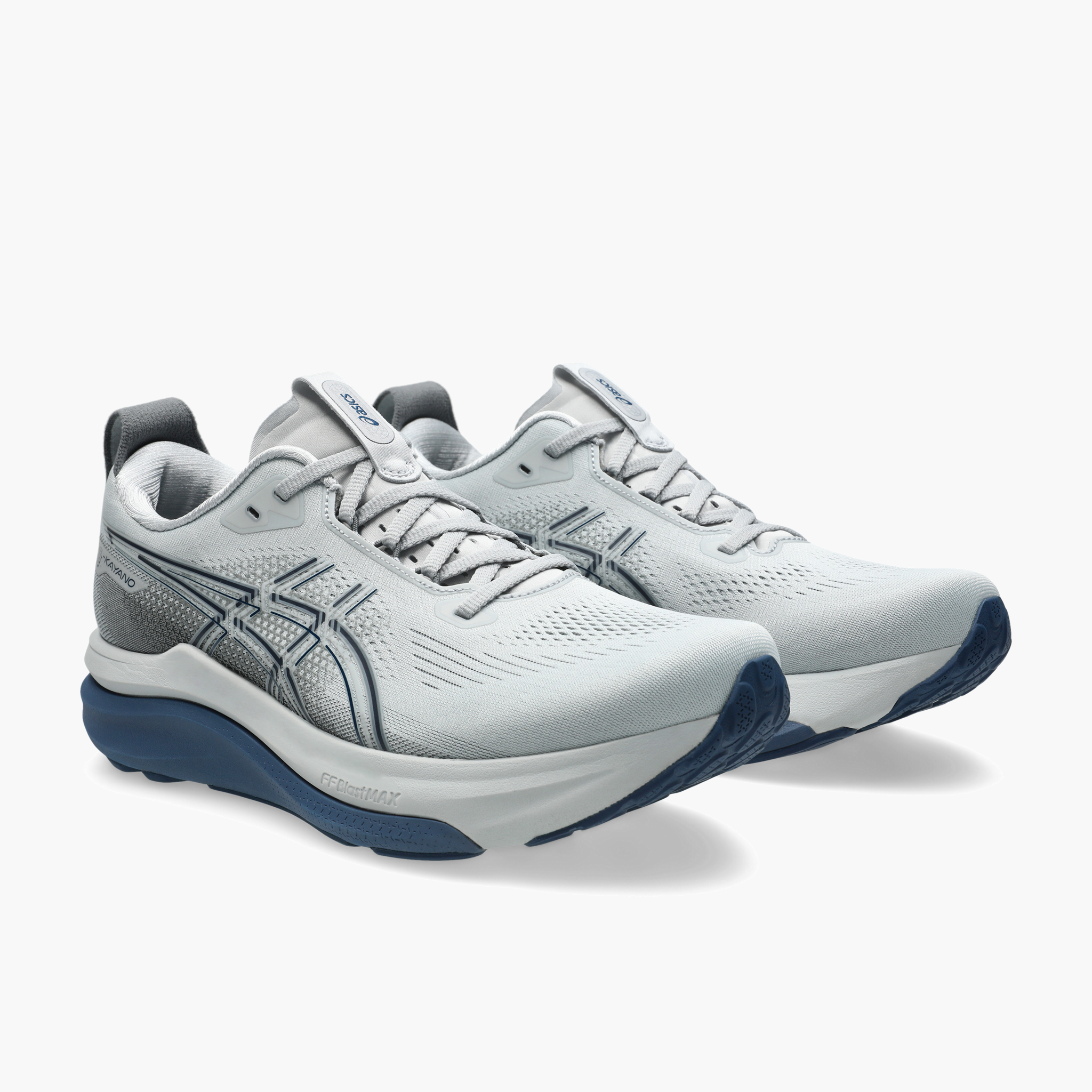 3/4 angle shot of Men's Gel-Kayano 33 in Piedmont Grey / Midnight