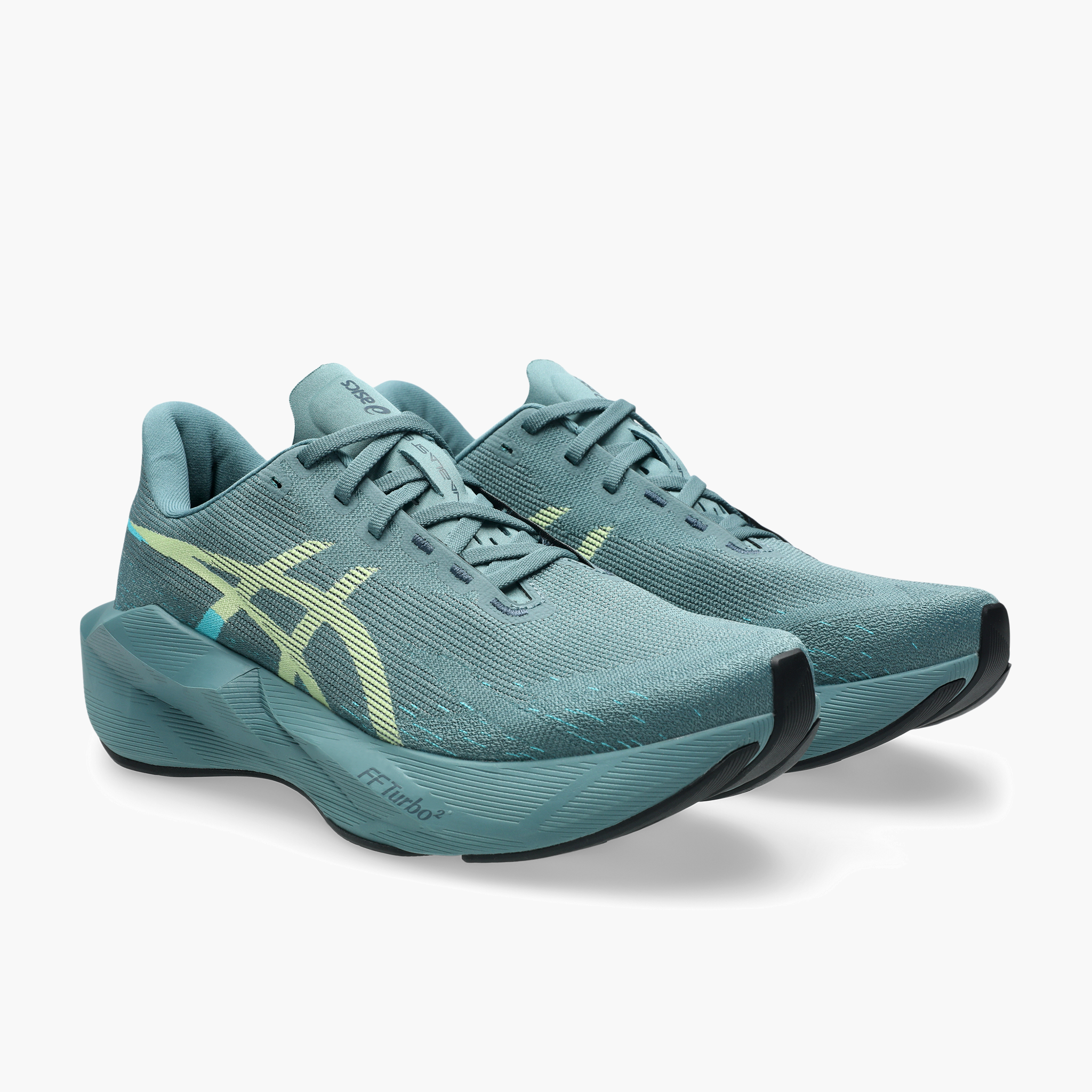 3/4 angle shot of Men's Novablast 6 in Foggy Teal / Illuminate Yellow