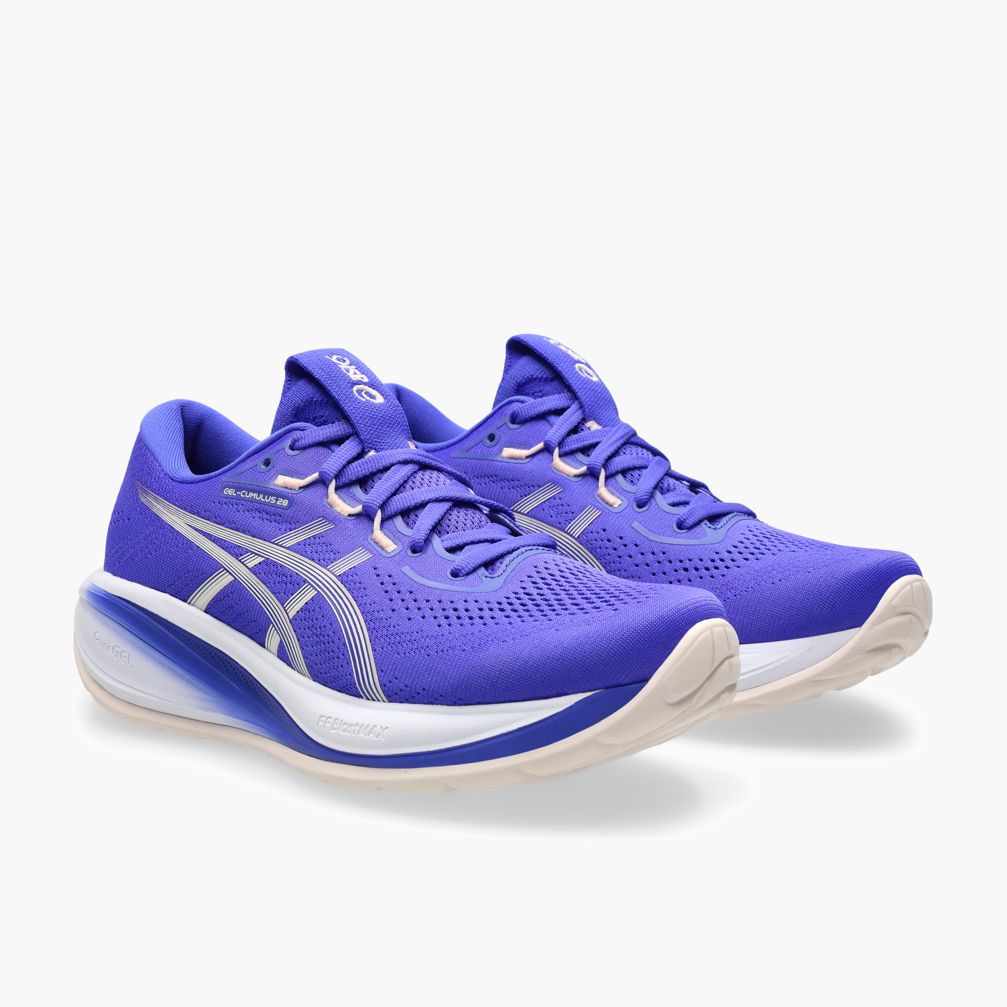 3/4 angle shot of Women's Gel-Cumulus 28 in Cobalt Burst / Ivory