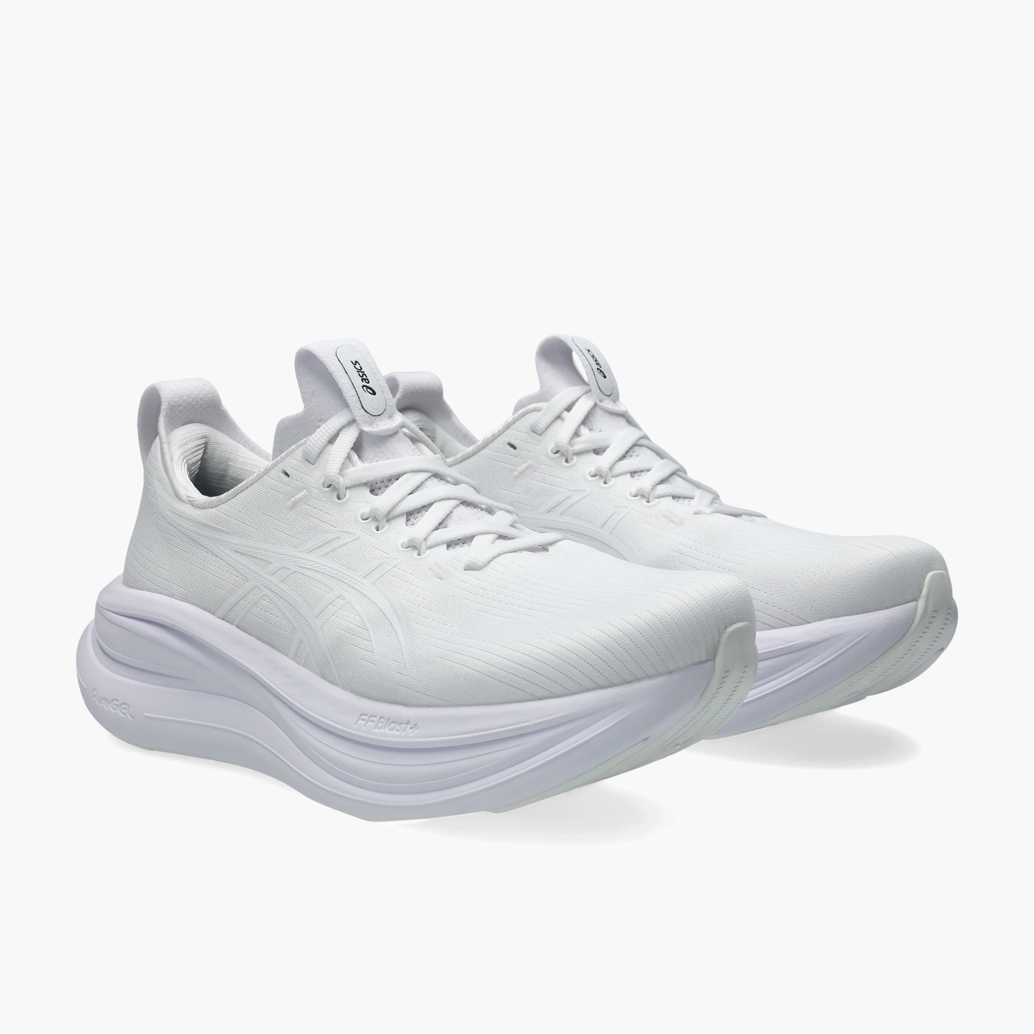 3/4 angle shot of Women's Gel-Nimbus 28 in White / White