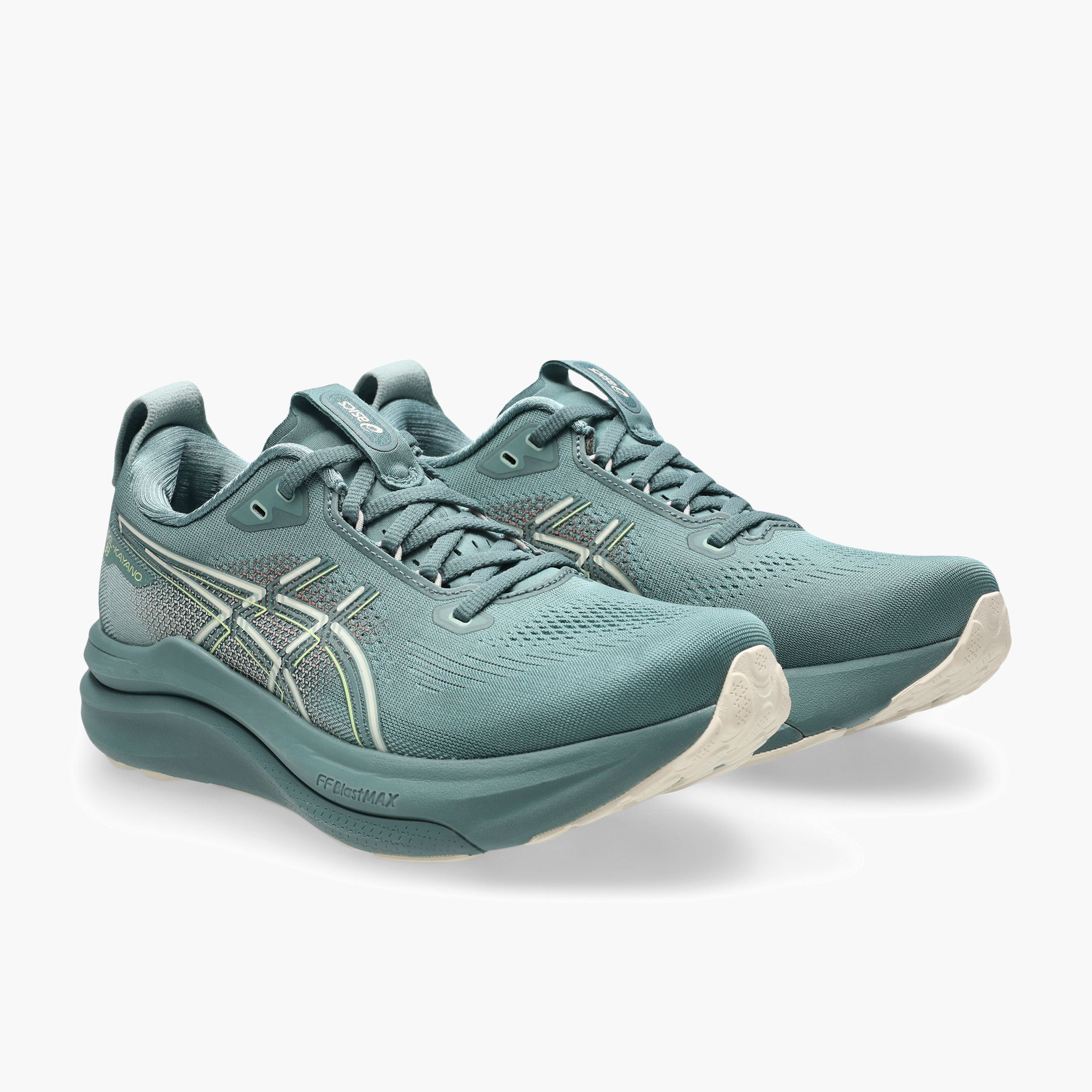3/4 angle shot of Women's Gel-Kayano 33 in Foggy Teal / Rose Dust