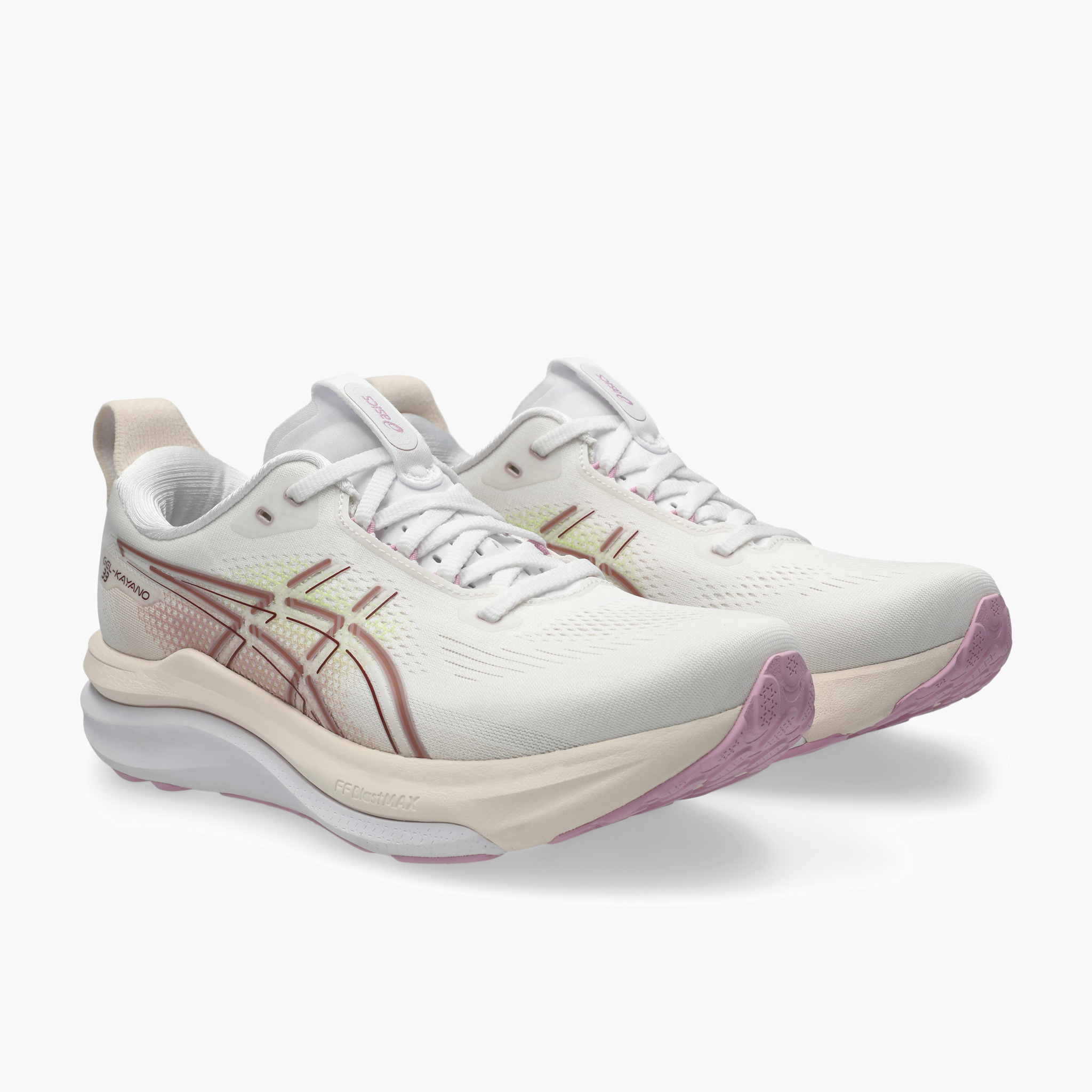 3/4 angle shot of Women's Gel-Kayano 33 in White / Hazy Lilac