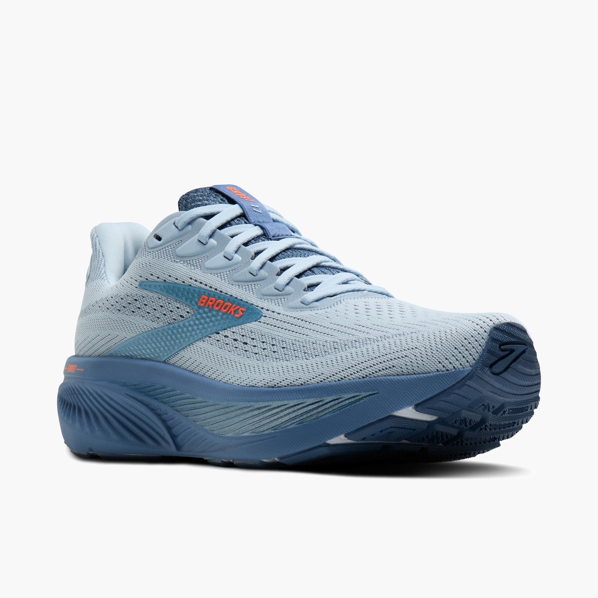 3/4 angle shot of Men's Ghost 17 in Skyway / Moonlight / Orange