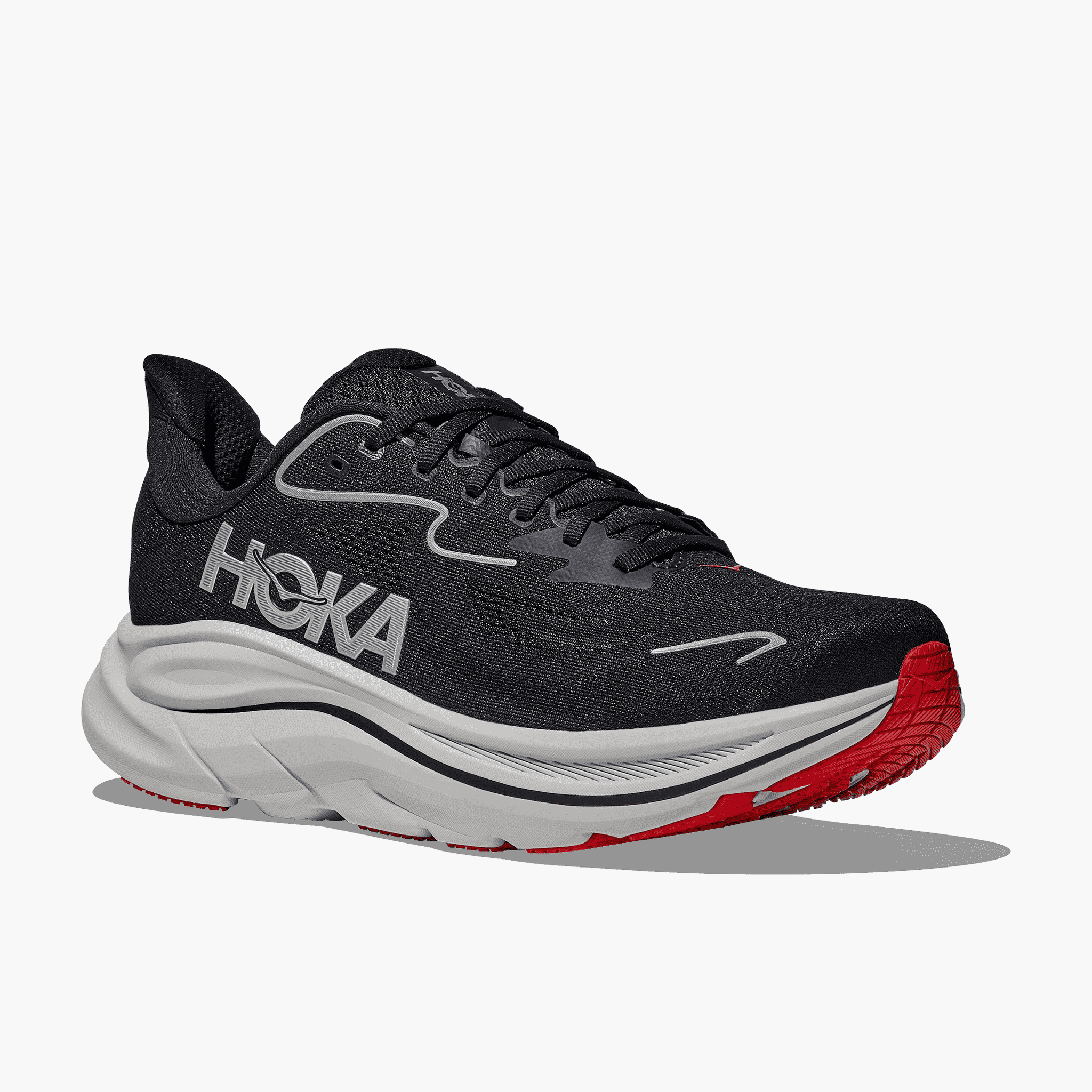 3/4 angle shot of Men's Clifton 10 in Black  /  Silver