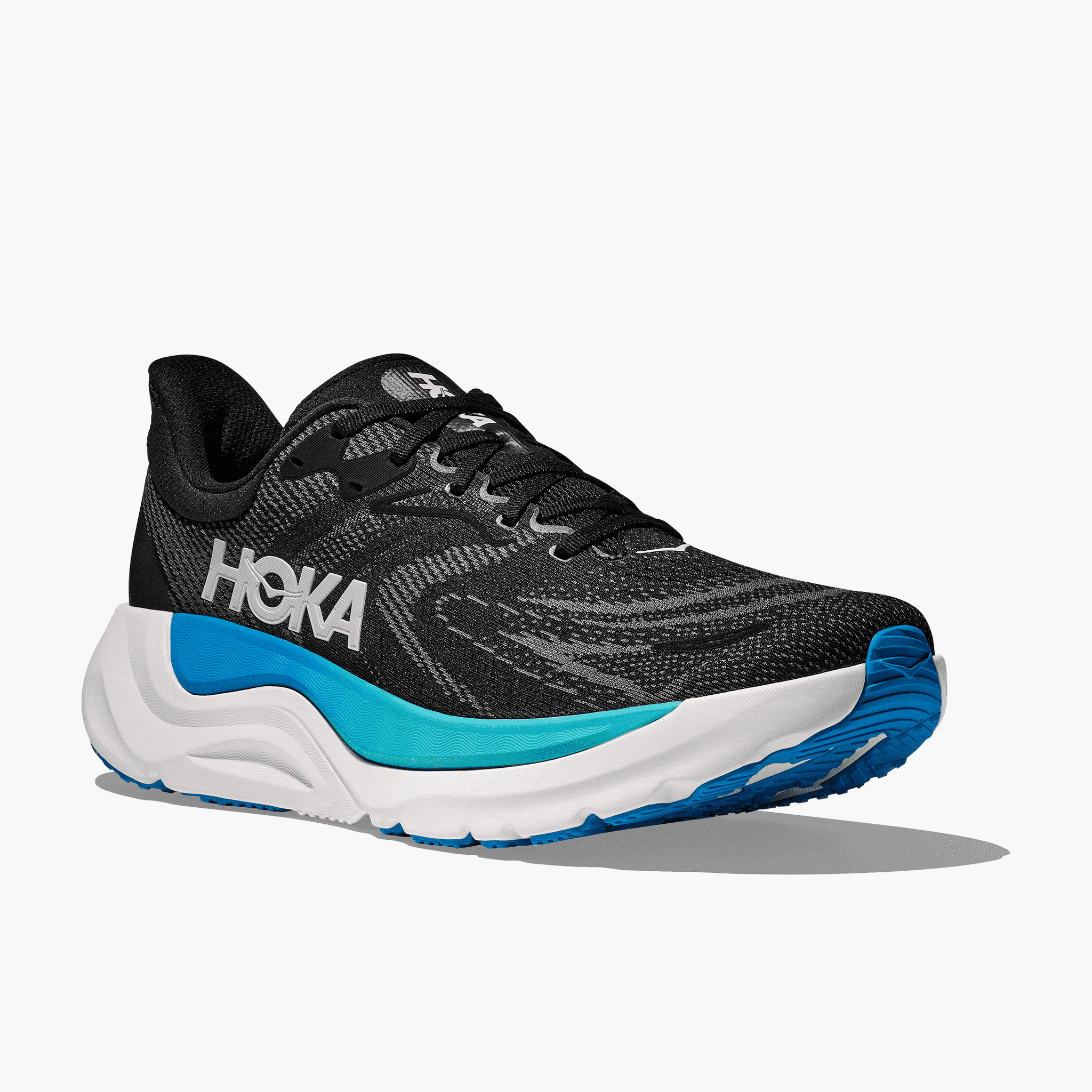 3/4 angle shot of Men's Arahi 8 in Black  /  Skyward Blue