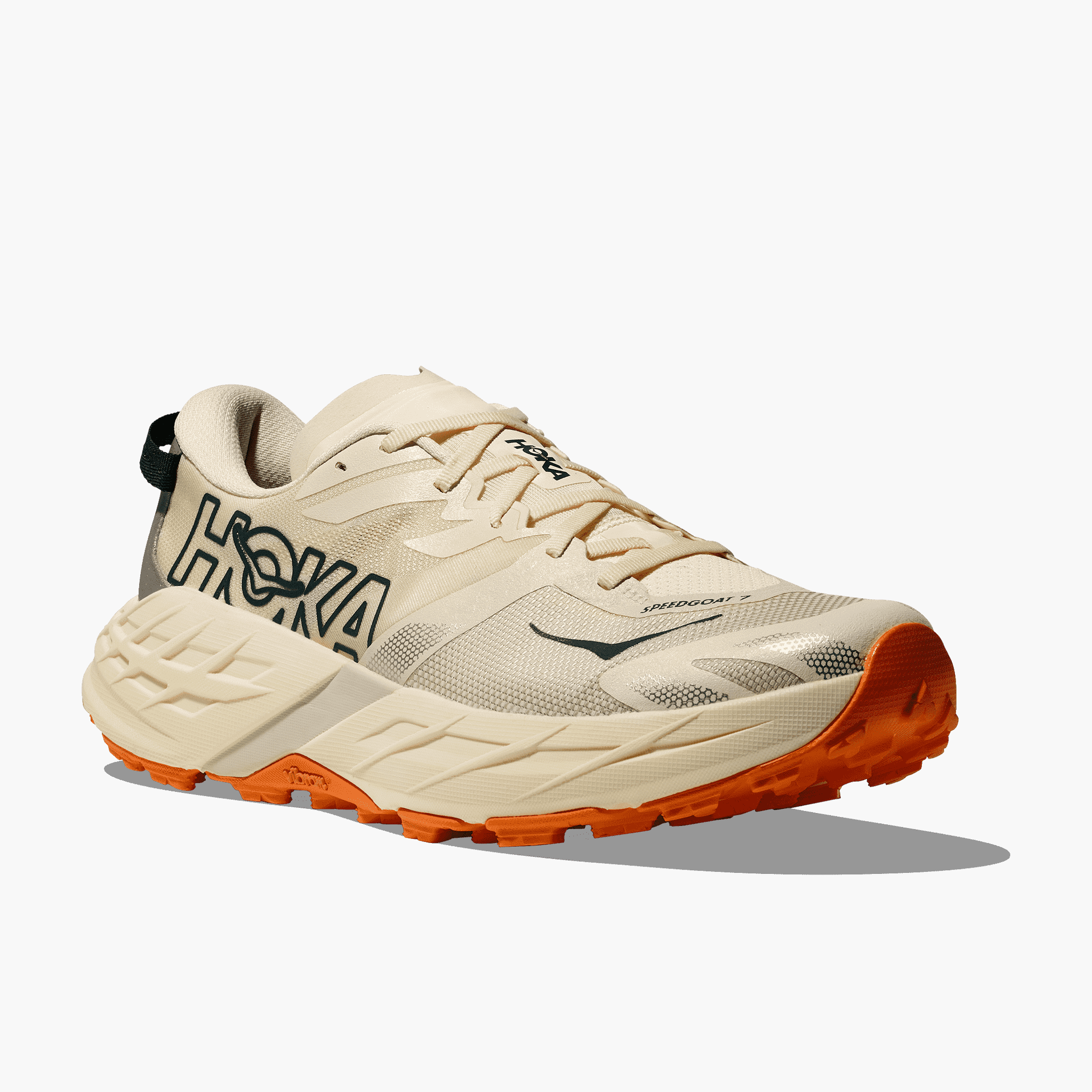 3/4 angle shot of Men's Speedgoat 7 in Vintage Yellow  /  Turmeric