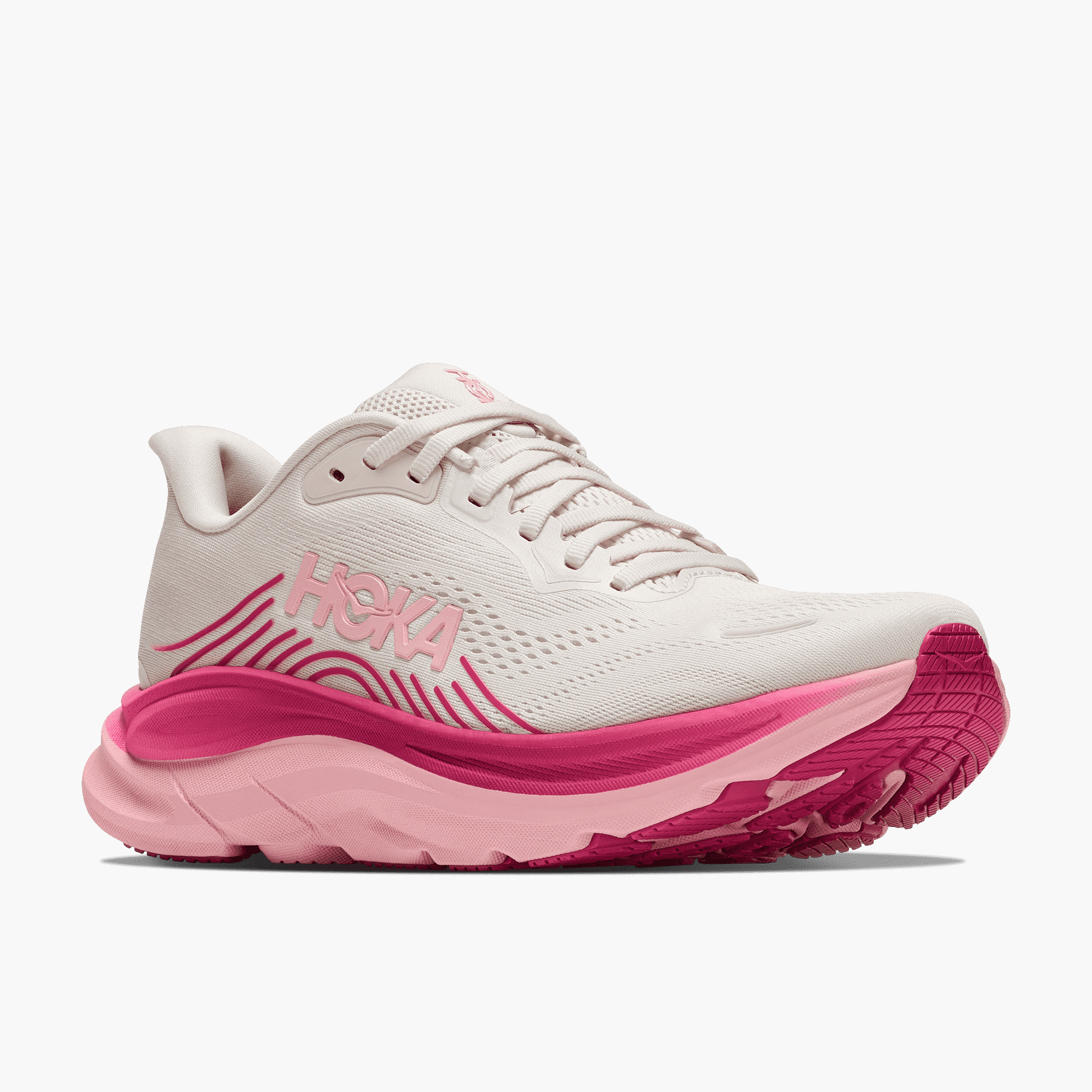 3/4 angle shot of Women's Clifton 11 in Rose Cream  /  Dewy Pink