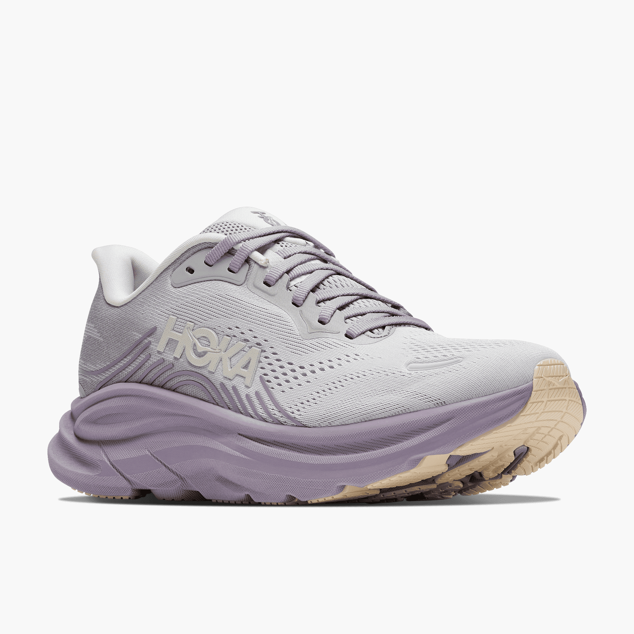 3/4 angle shot of Women's Clifton 11 in Stardust  /  Mellow Lilac