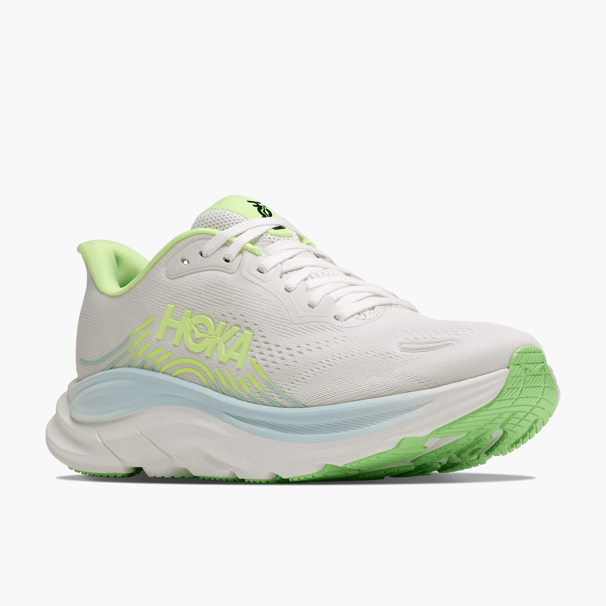 3/4 angle shot of Women's Clifton 11 in Frost  /  Neon Yuzu