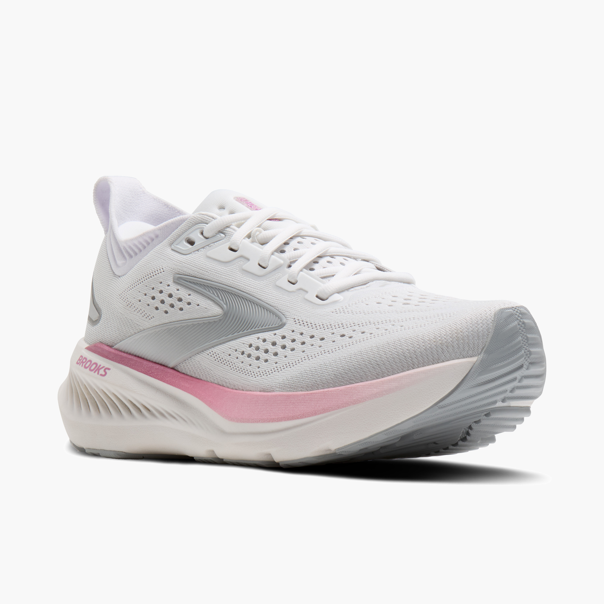 3/4 angle shot of Women's Glycerin 23 in White / Harbor Mist / Metallic