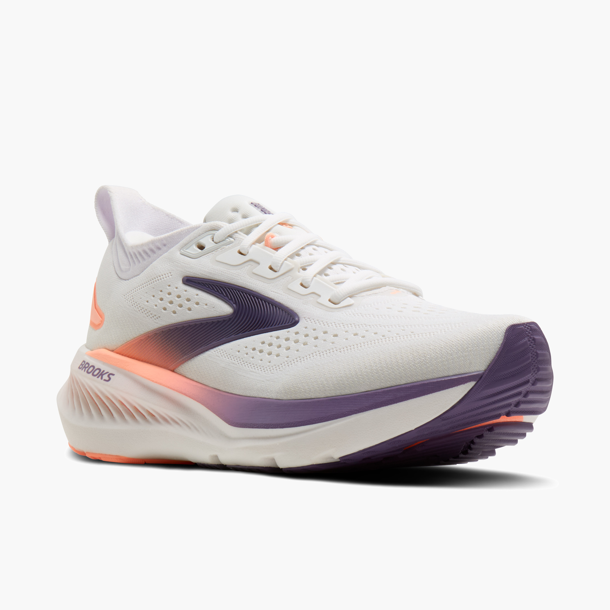 3/4 angle shot of Women's Glycerin 23 in White / Mulled Grape / Clear