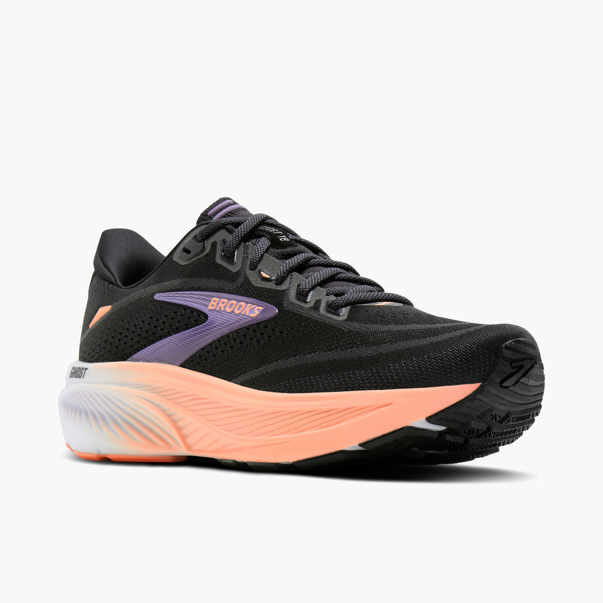 3/4 angle shot of Women's Ghost 18 in Black / Mulled Grape / Peach